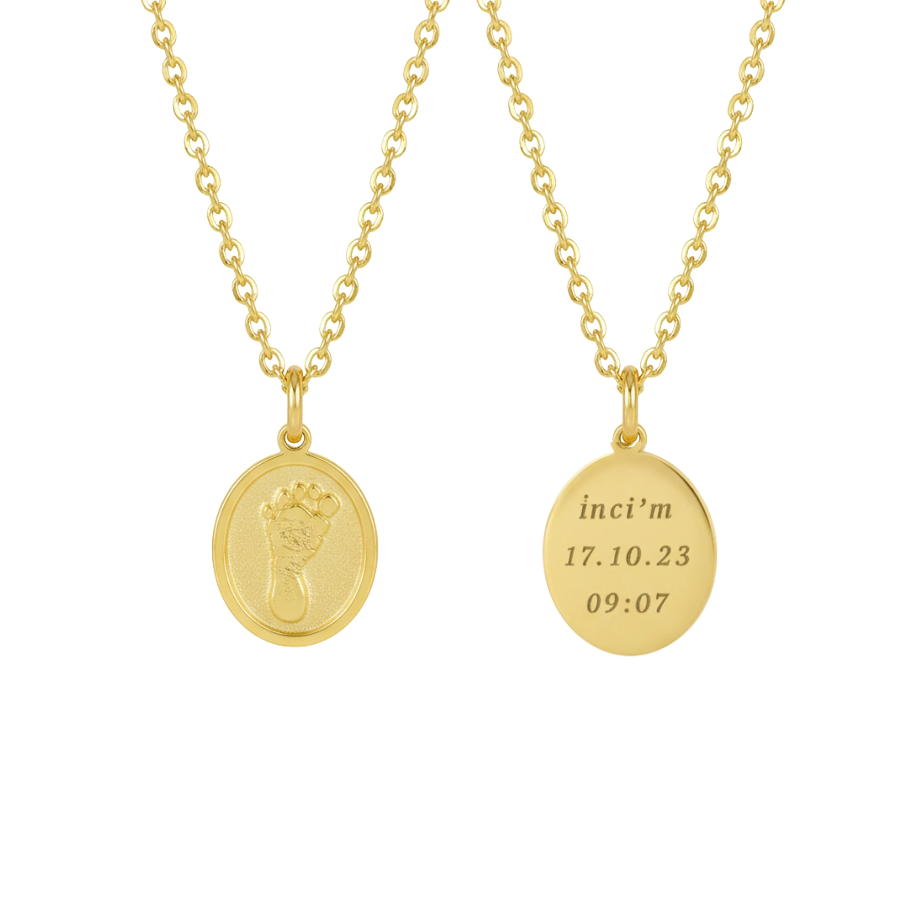 Ayak İzi Kolye Oval Tasarım (minimal)