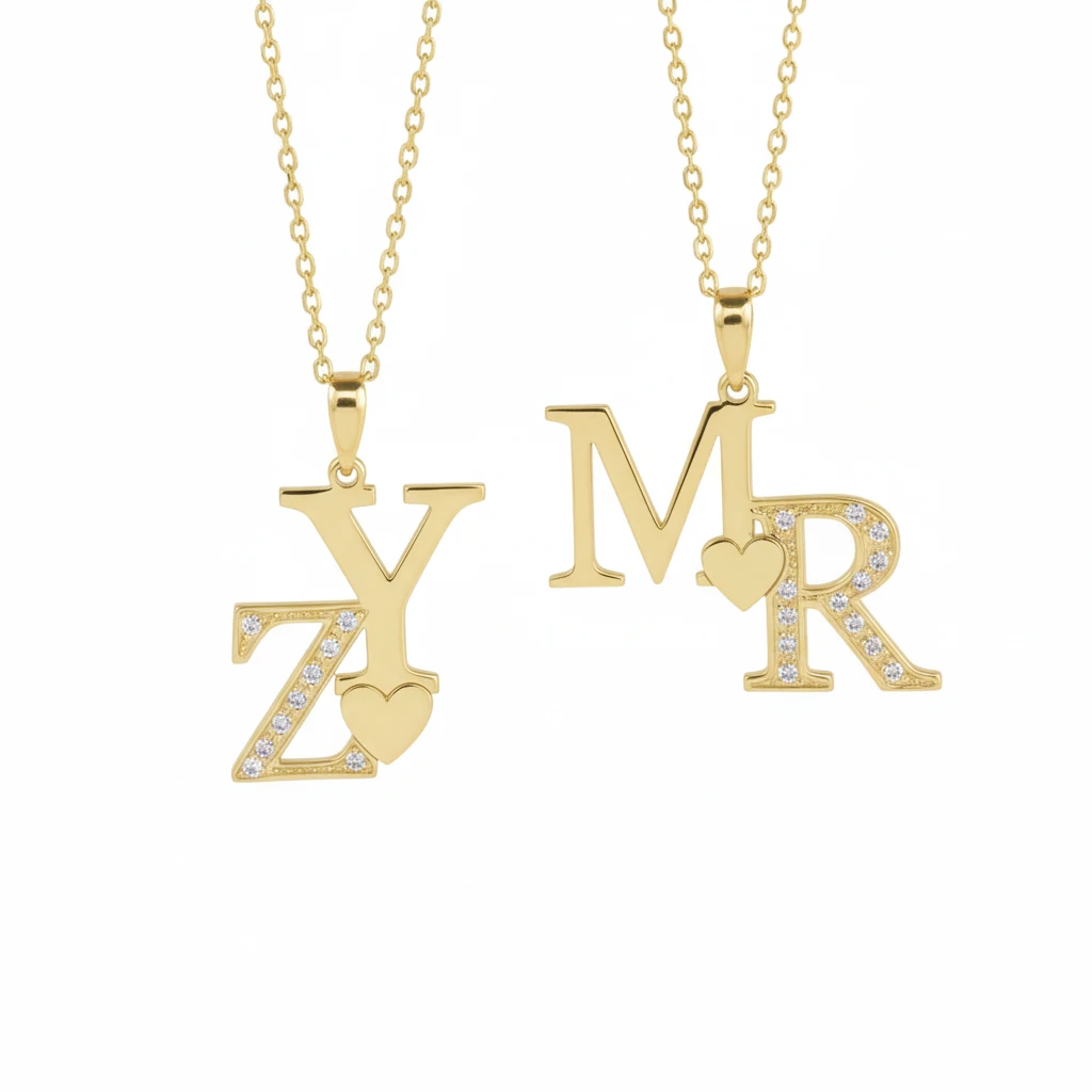 Kalp Detaylı Harf Tasarım Kolye