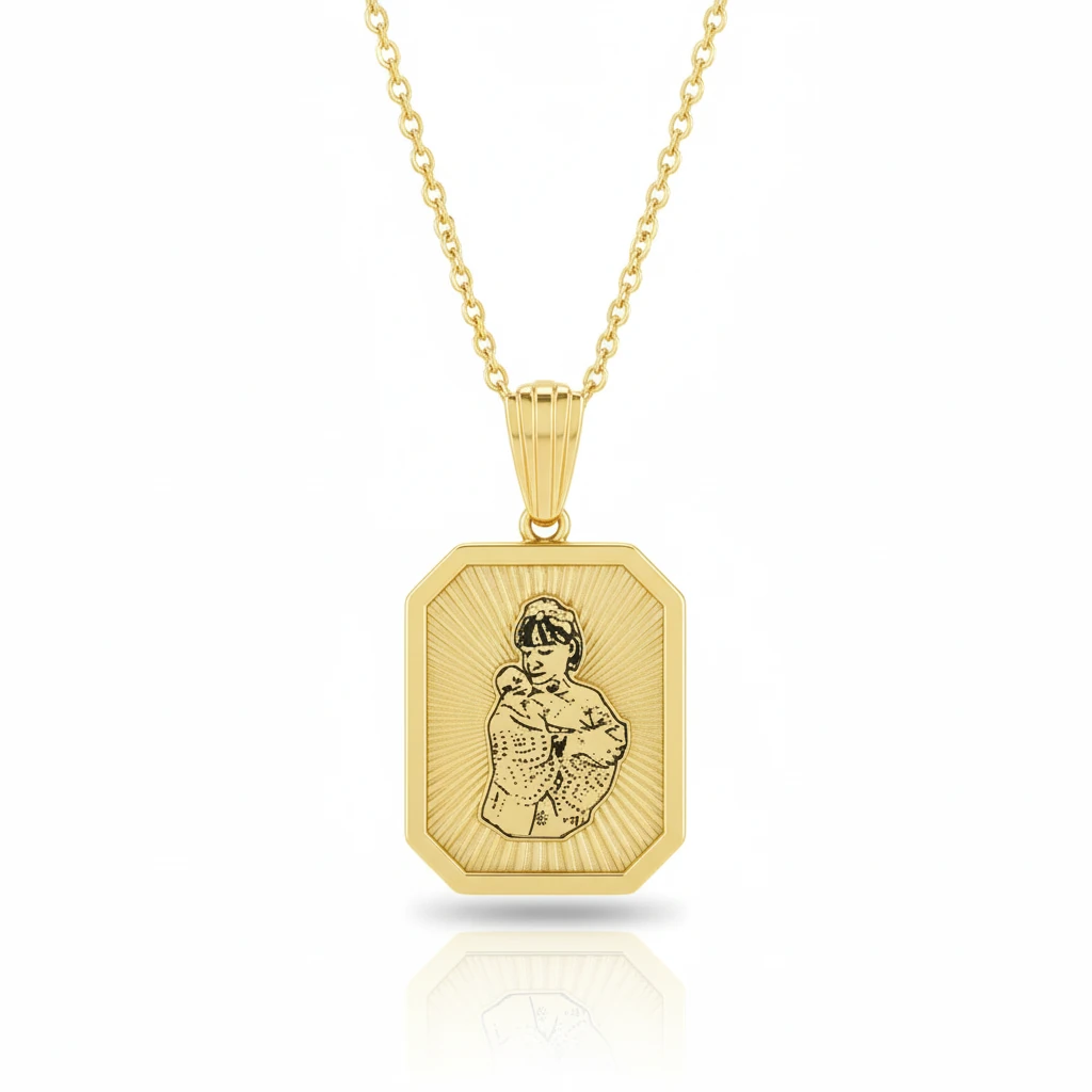 Kalem İşçilikli Portre Plaka Kolye