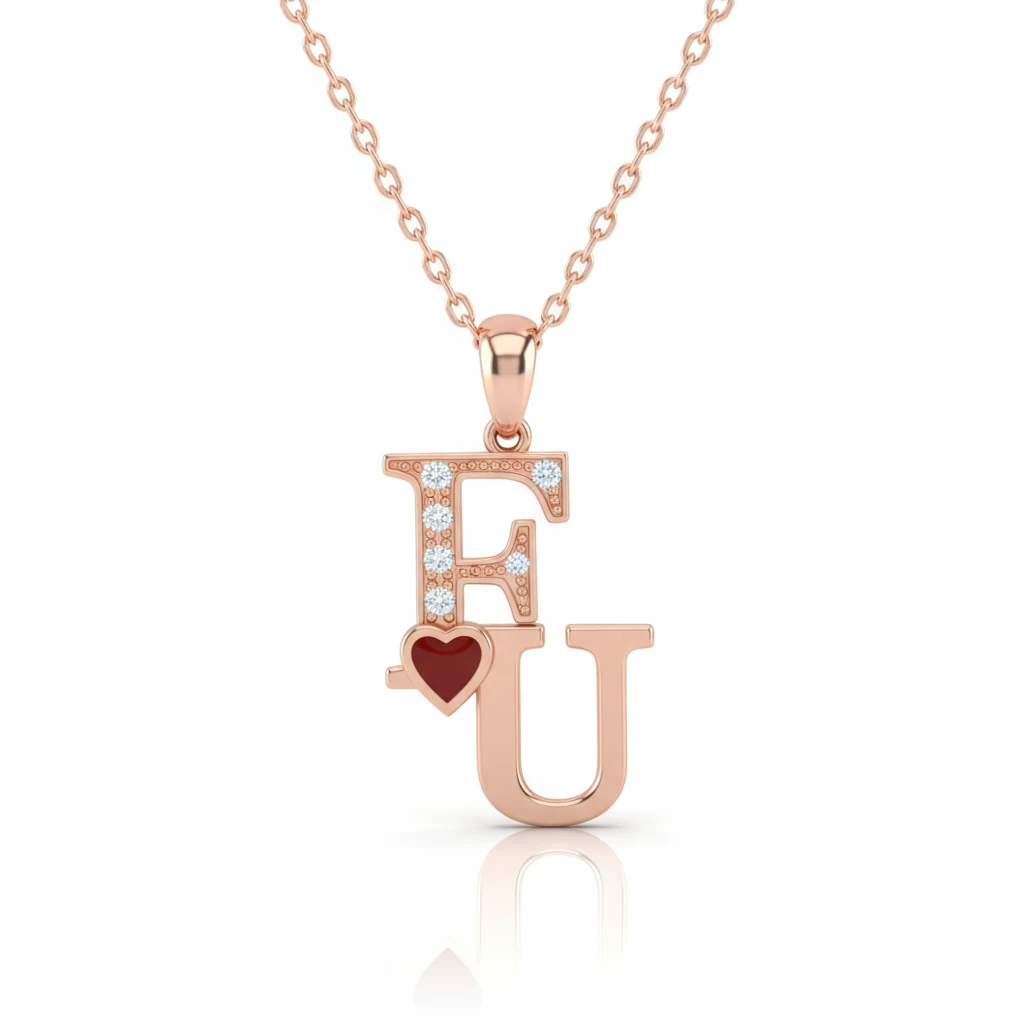 Mineli Kalp Detaylı 2-3 Harf Tasarım Kolye