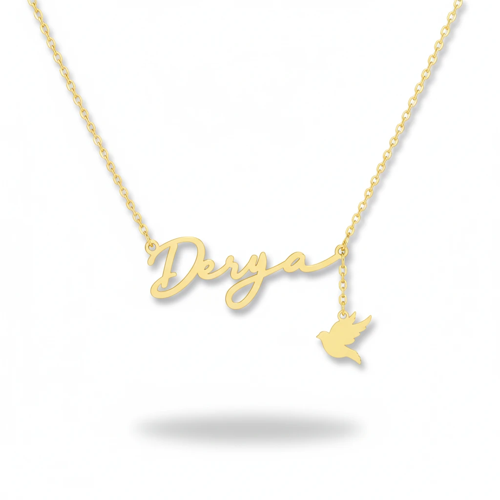 Kuş Figürlü Asansörlü İsim Kolye