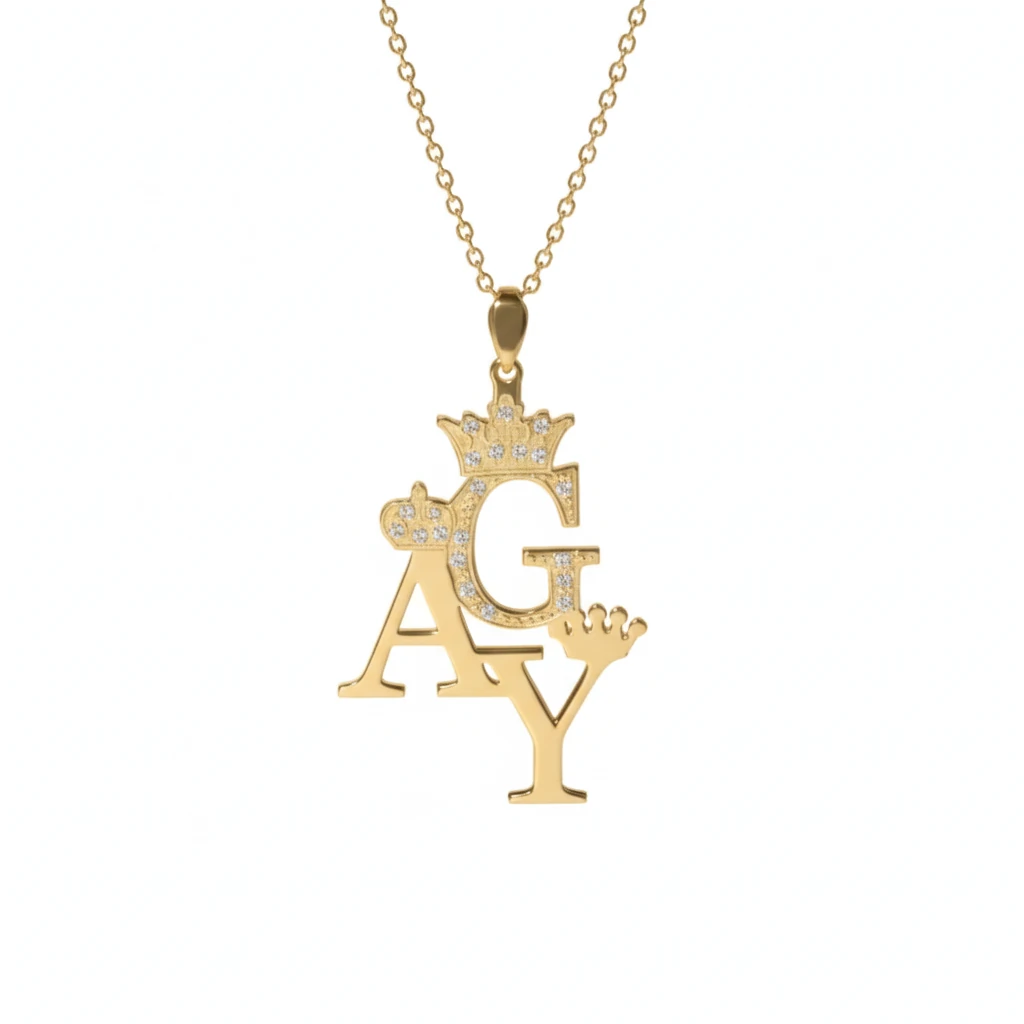 Taç Detaylı Harf Tasarım Kolye