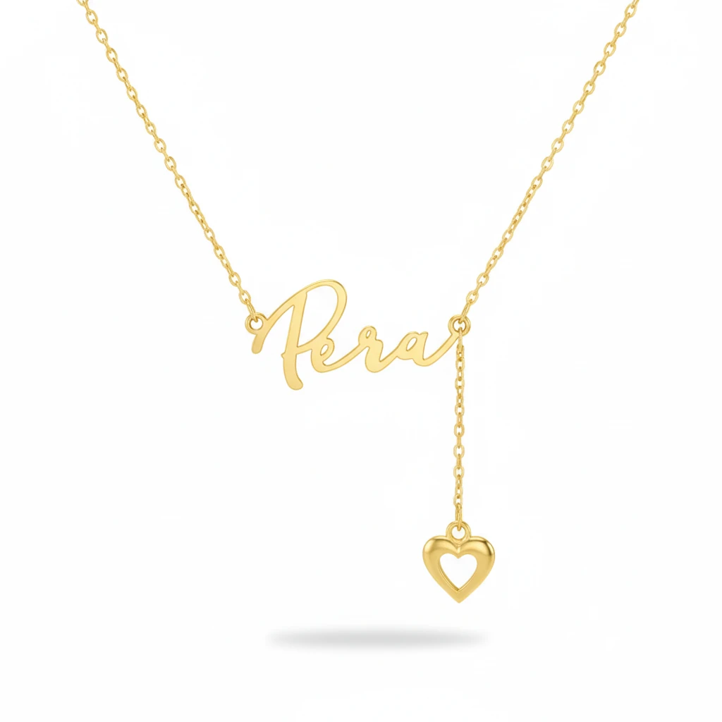 Kalp Figürlü Asansörlü İsim Kolye