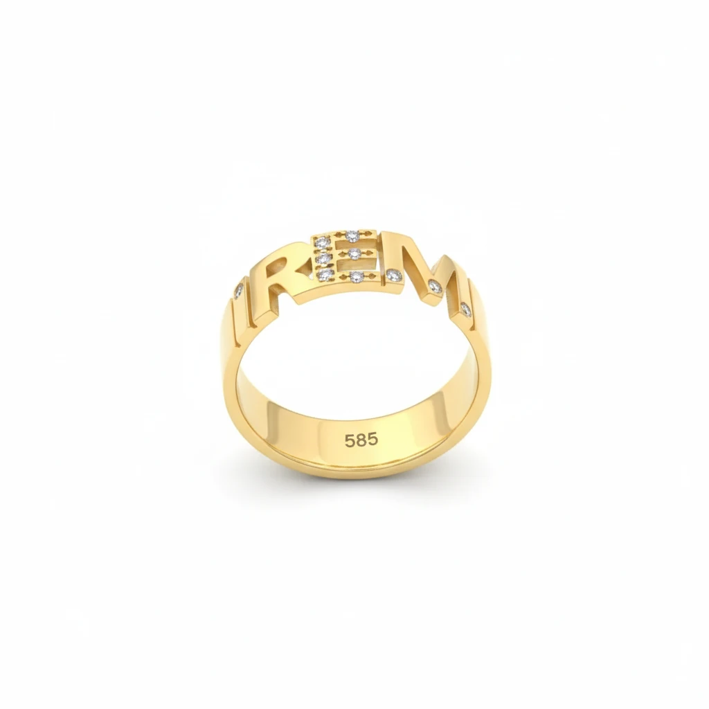 14 Ayar Altın Taş Detaylı İsim Yüzük