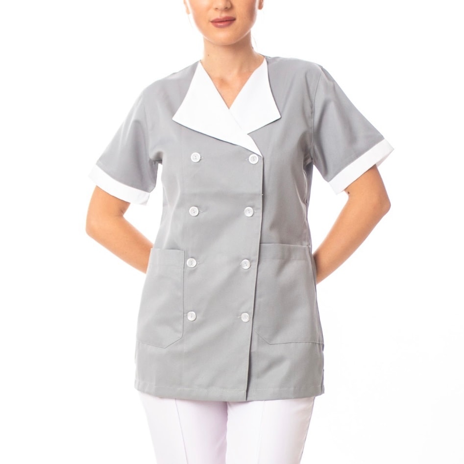 Çift Sıra Düğmeli İş Gömleği - Açık Gri