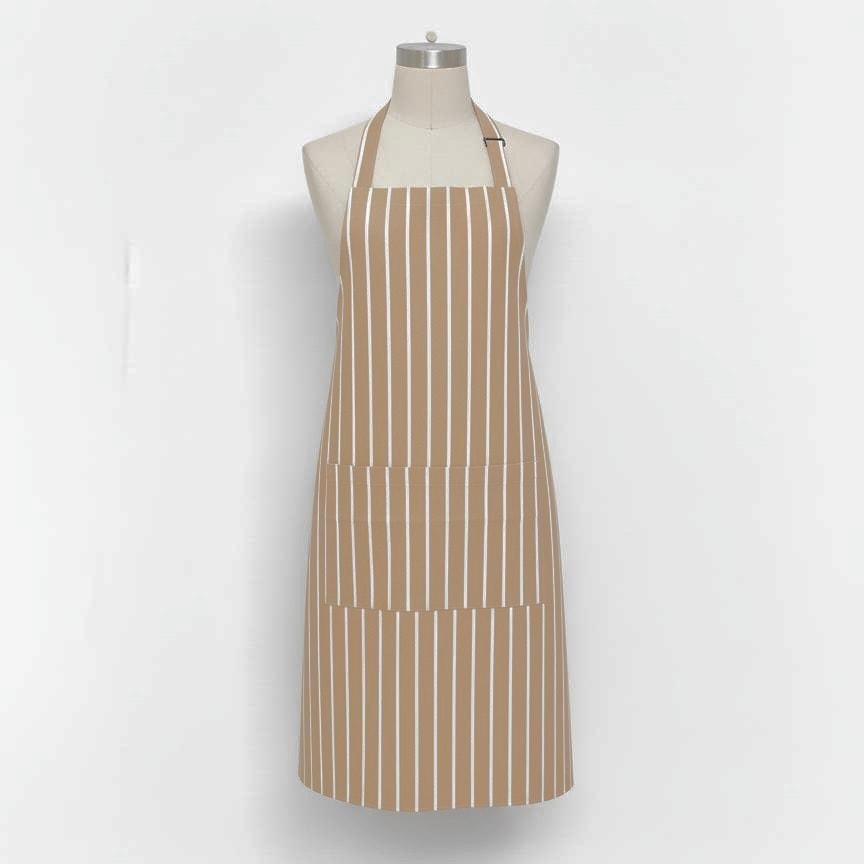 Çizgili Boydan Önlük - Apron - Açık Kahve