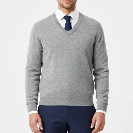 V Yaka Triko Kazak - Gri Melanj