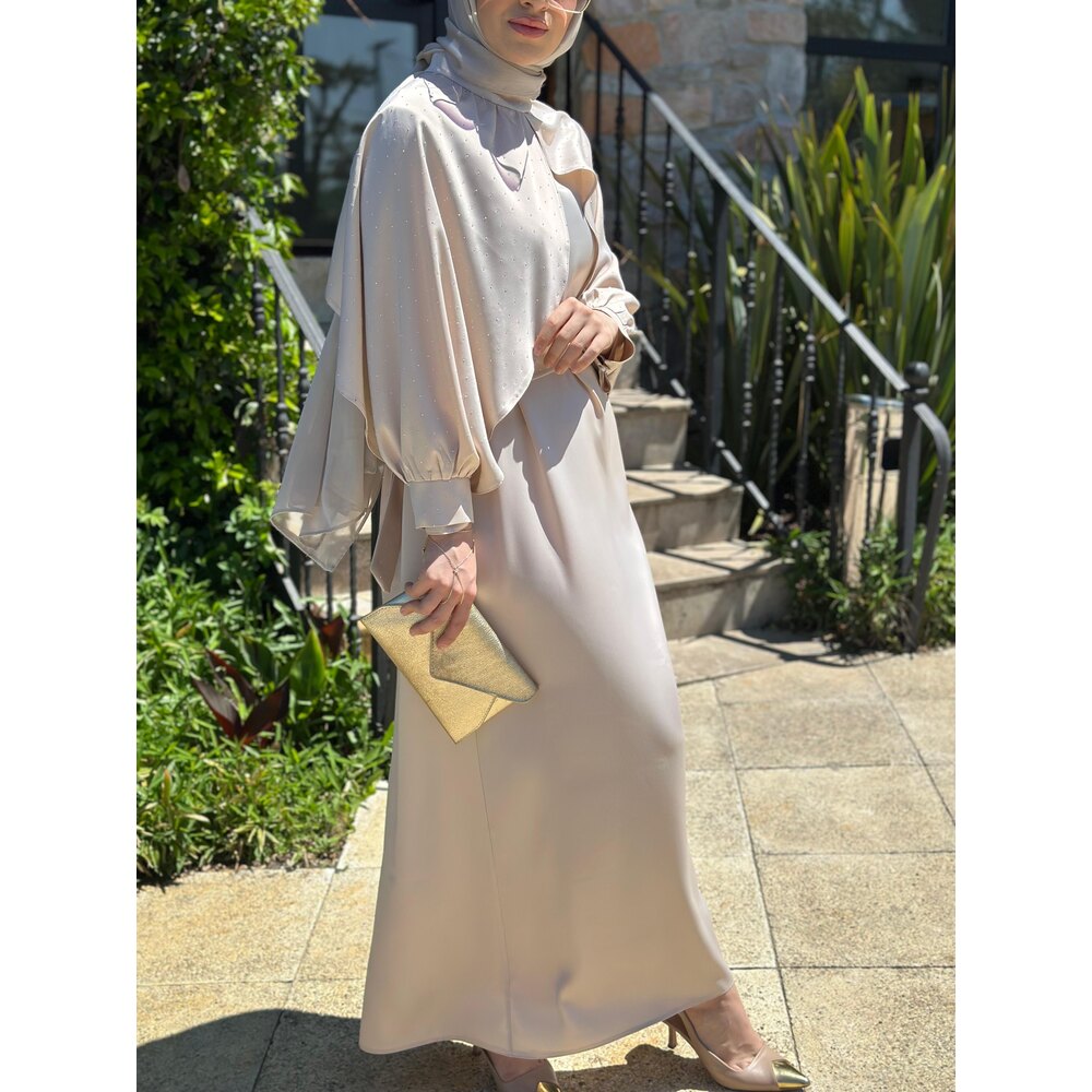 Taşlı Pelerin Detaylı Abiye Elbise