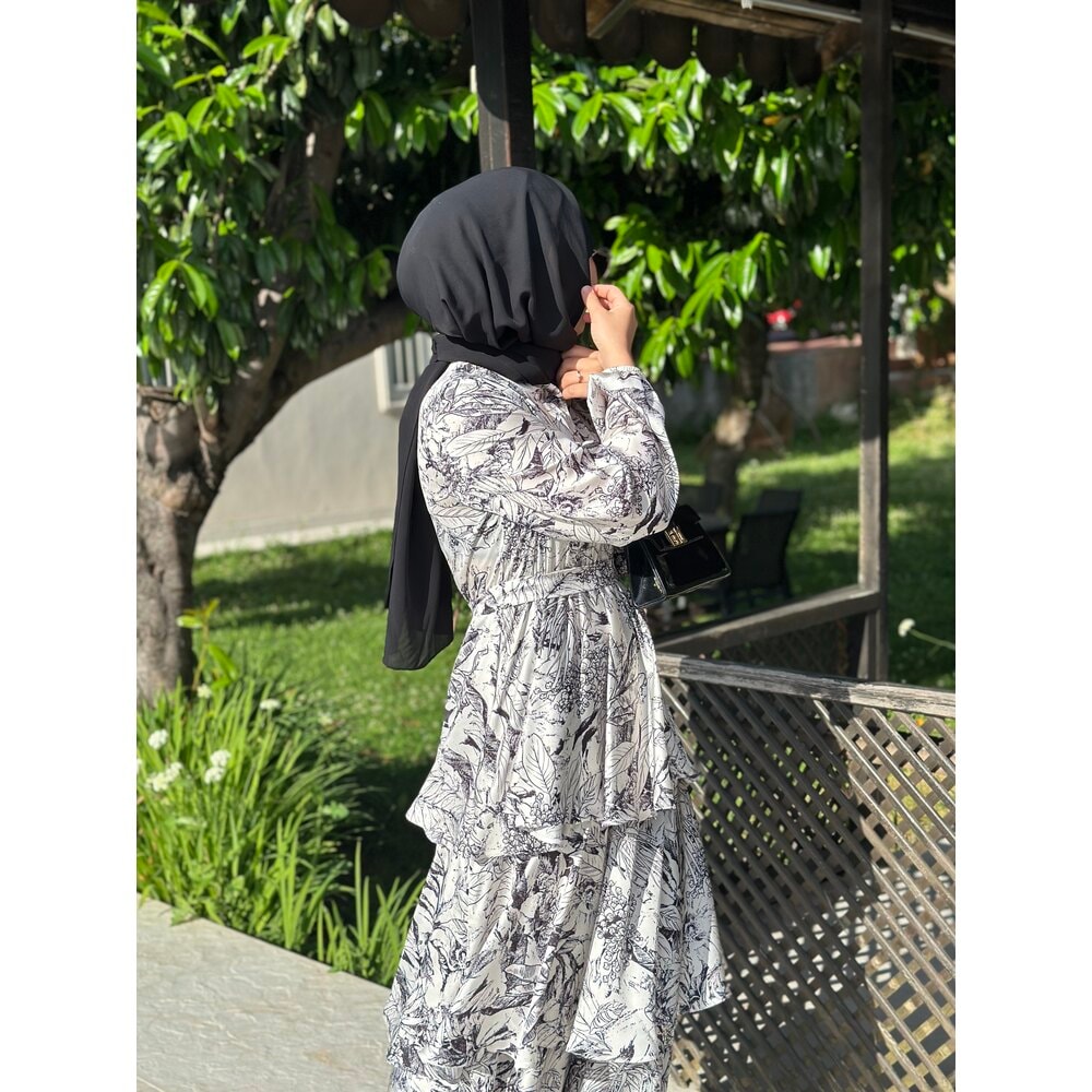 Siyah Beyaz İpek Saten Elbise