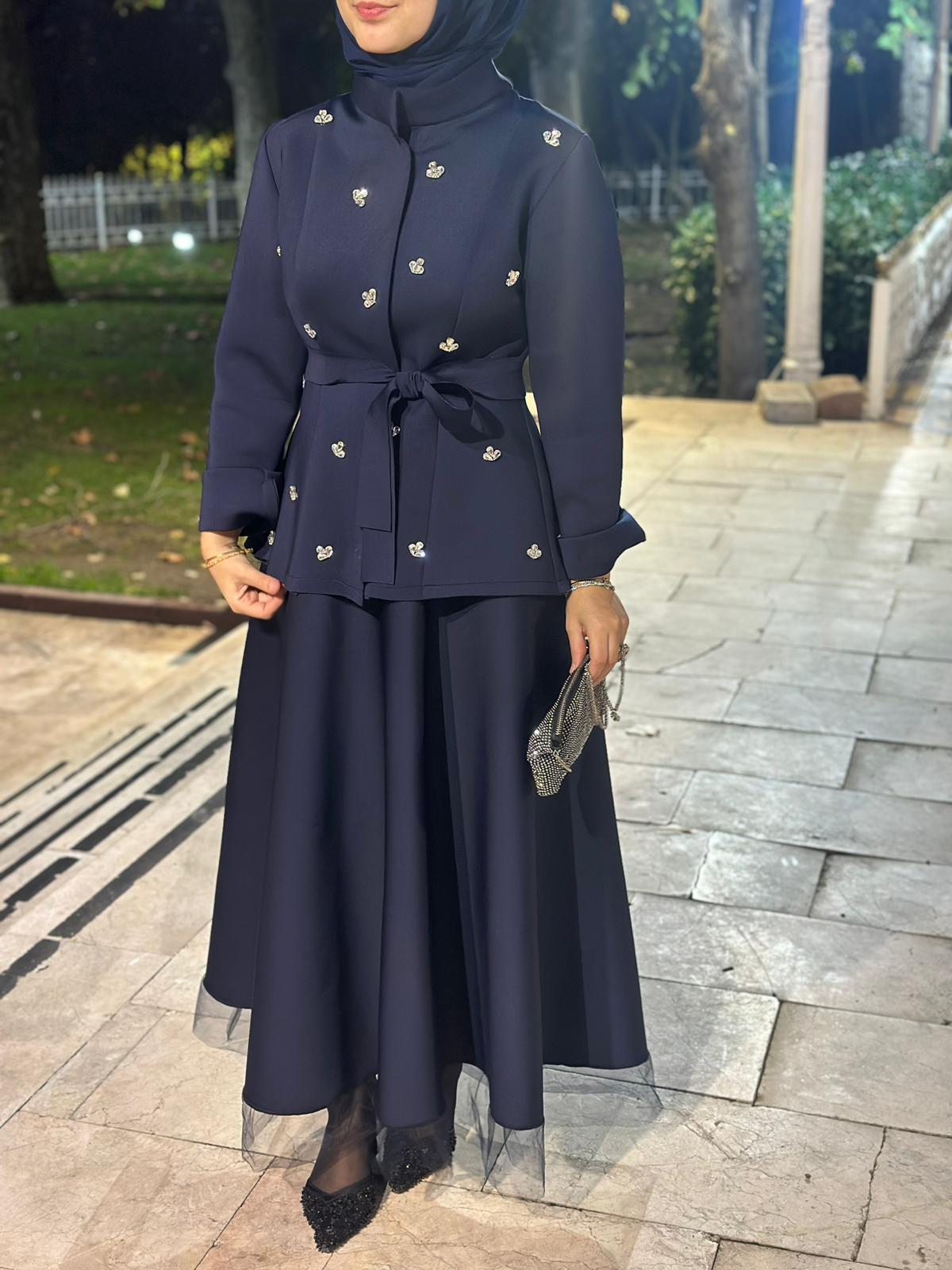 Tasarım Scuba Etekli Takım Lacivert