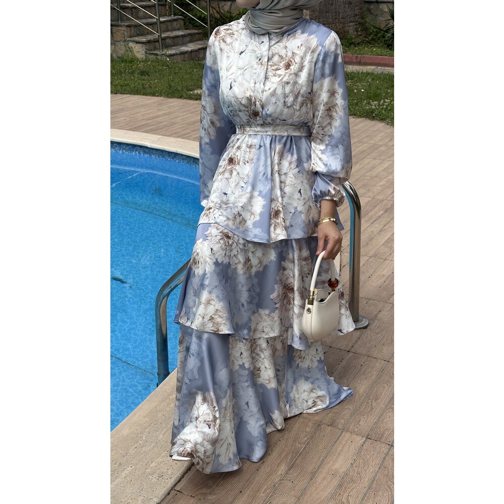 Desenli İpek Saten Elbise