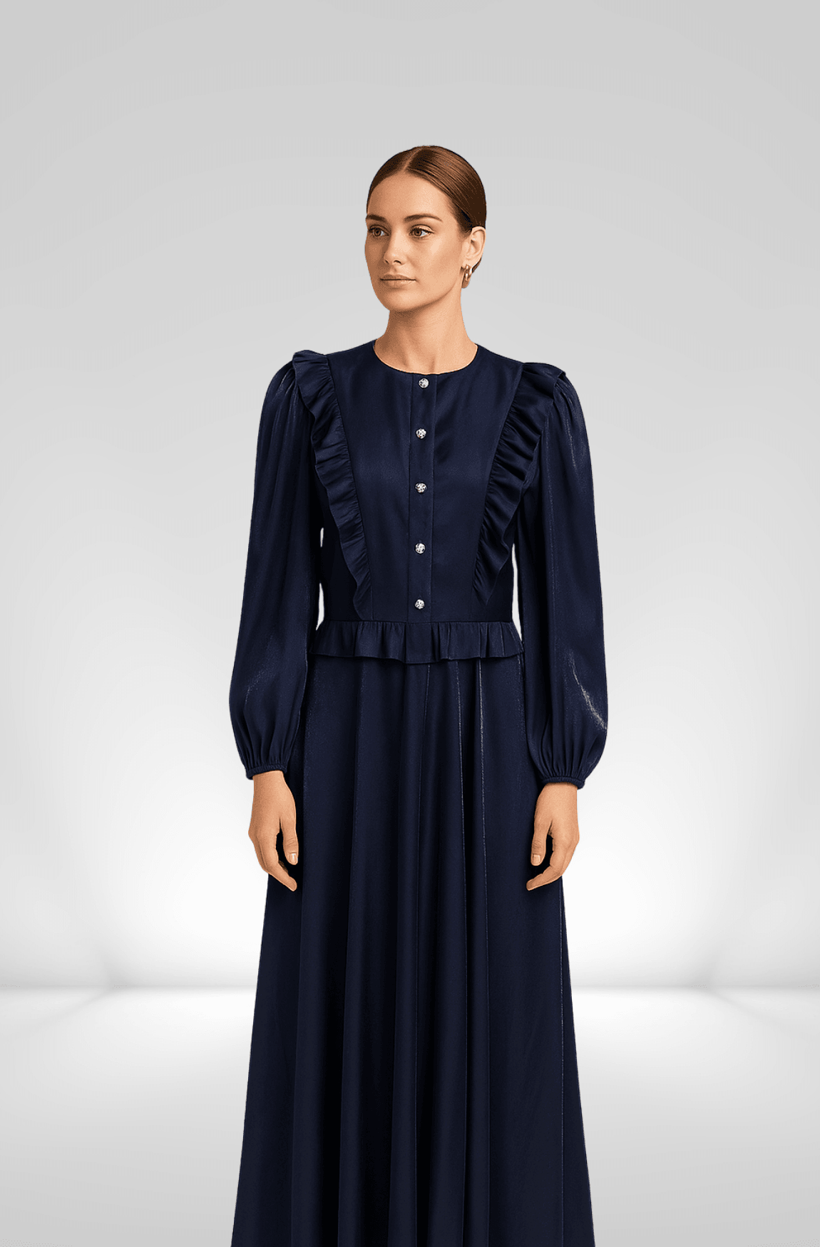 Parlak Saten Lacivert Etekli Takım