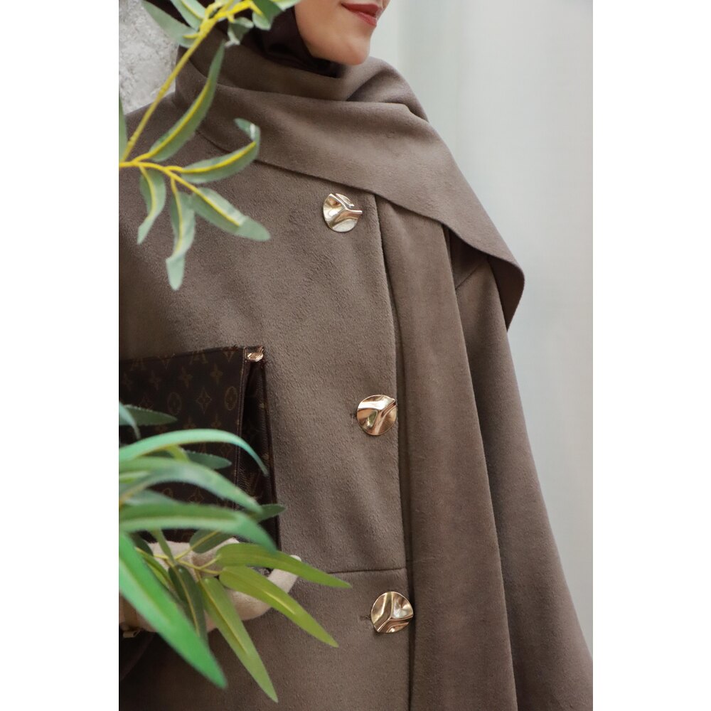 Atkı Detaylı Vizon Kaşe Kaban