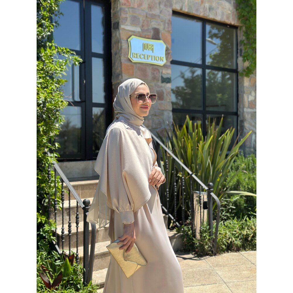 Taşlı Pelerin Detaylı Abiye Elbise