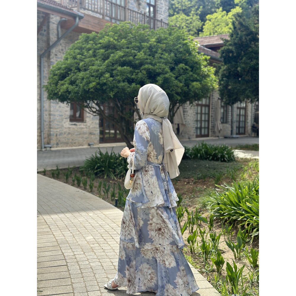 Desenli İpek Saten Elbise