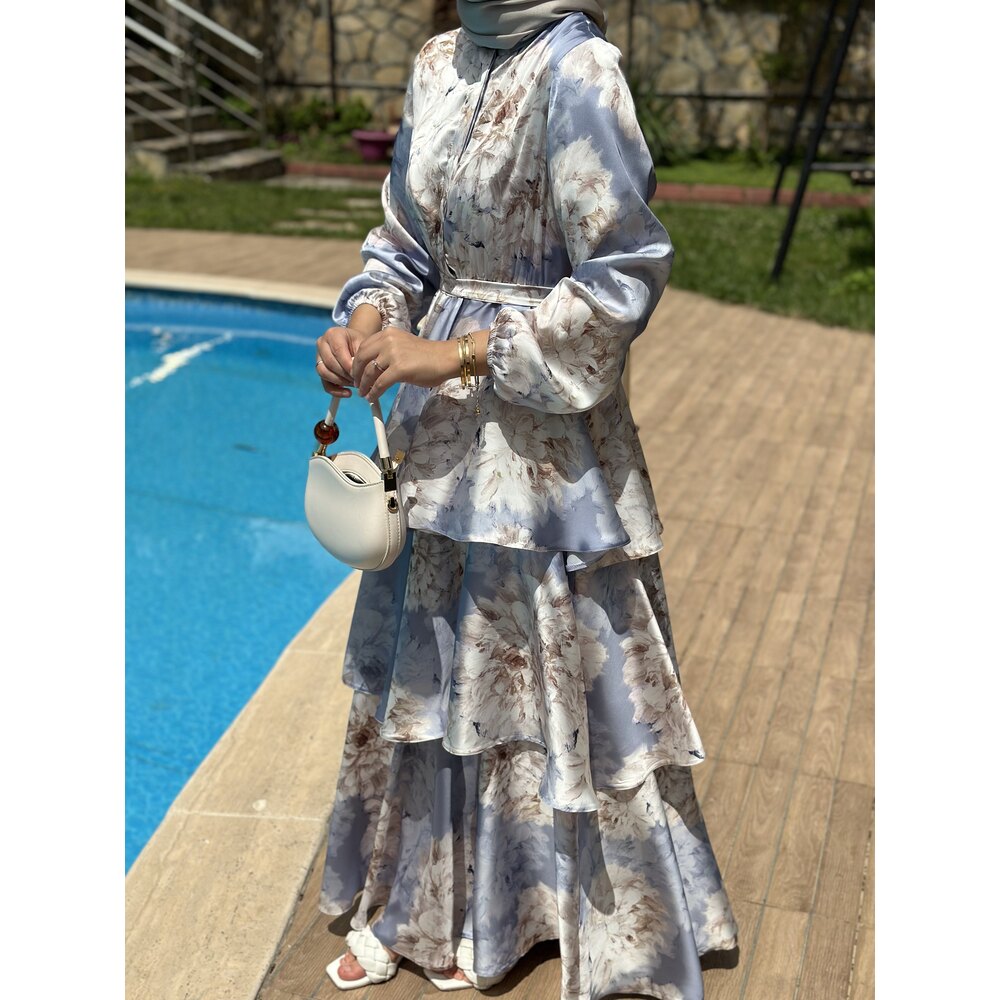 Desenli İpek Saten Elbise