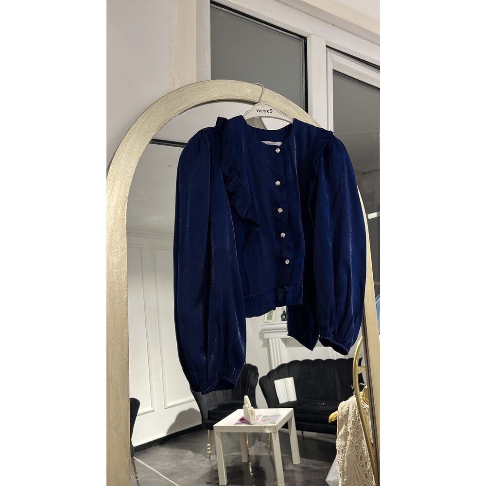 Parlak Saten Lacivert Etekli Takım