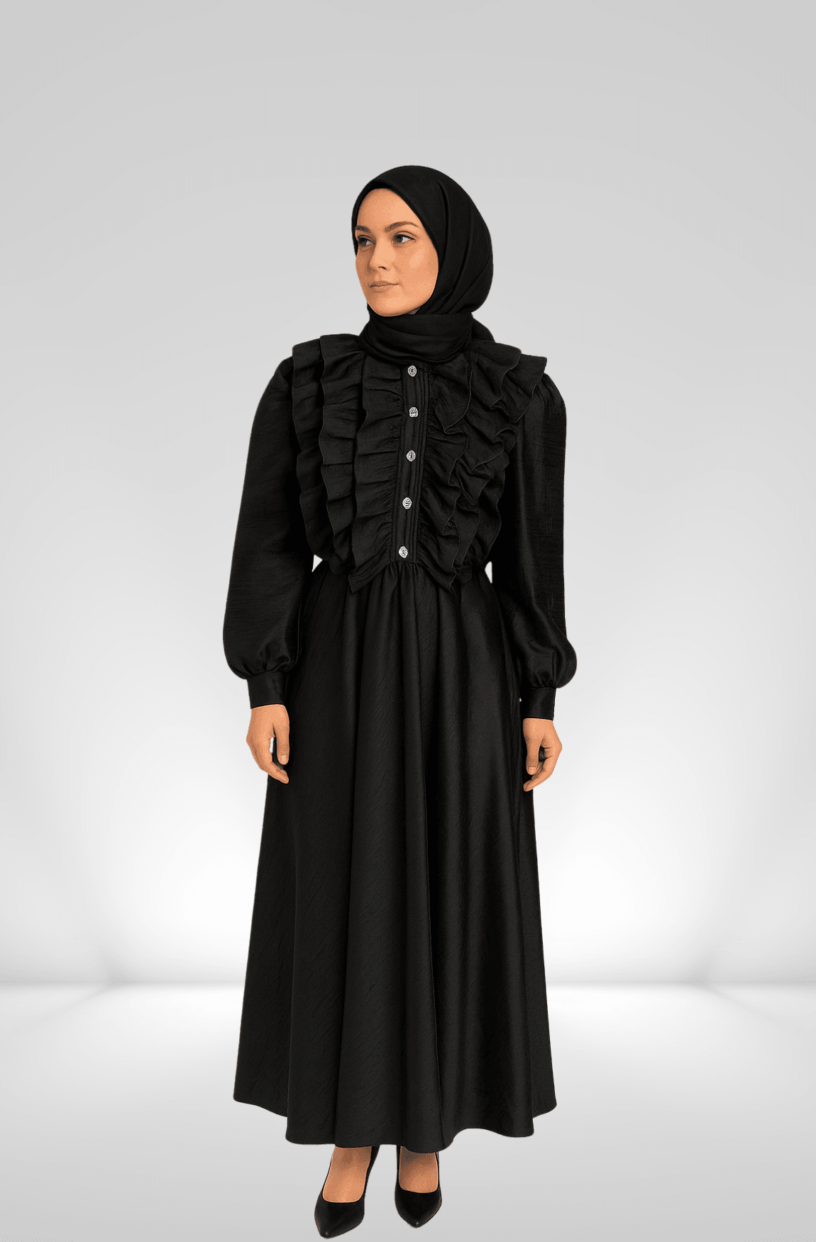 Siyah Fırfırlı Etekli Takım