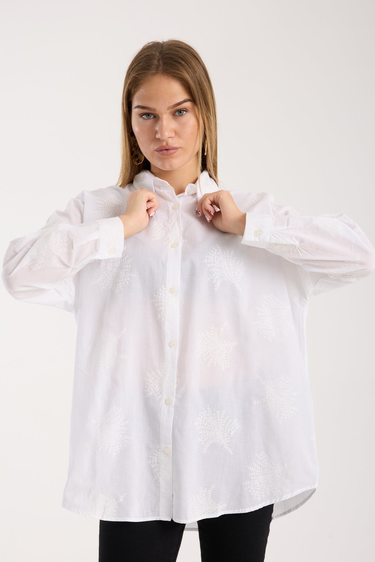 Desenli Baskılı Vual Salaş Oversize Gömlek