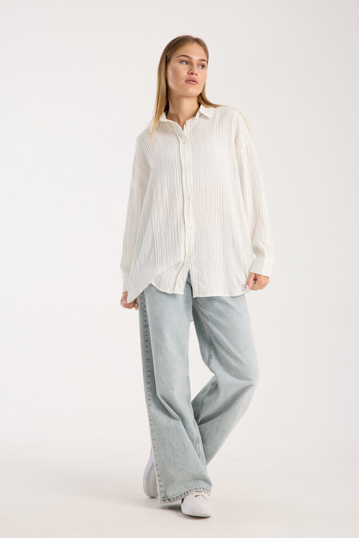 Çizgili Salaş Oversize Gömlek - Yeşil