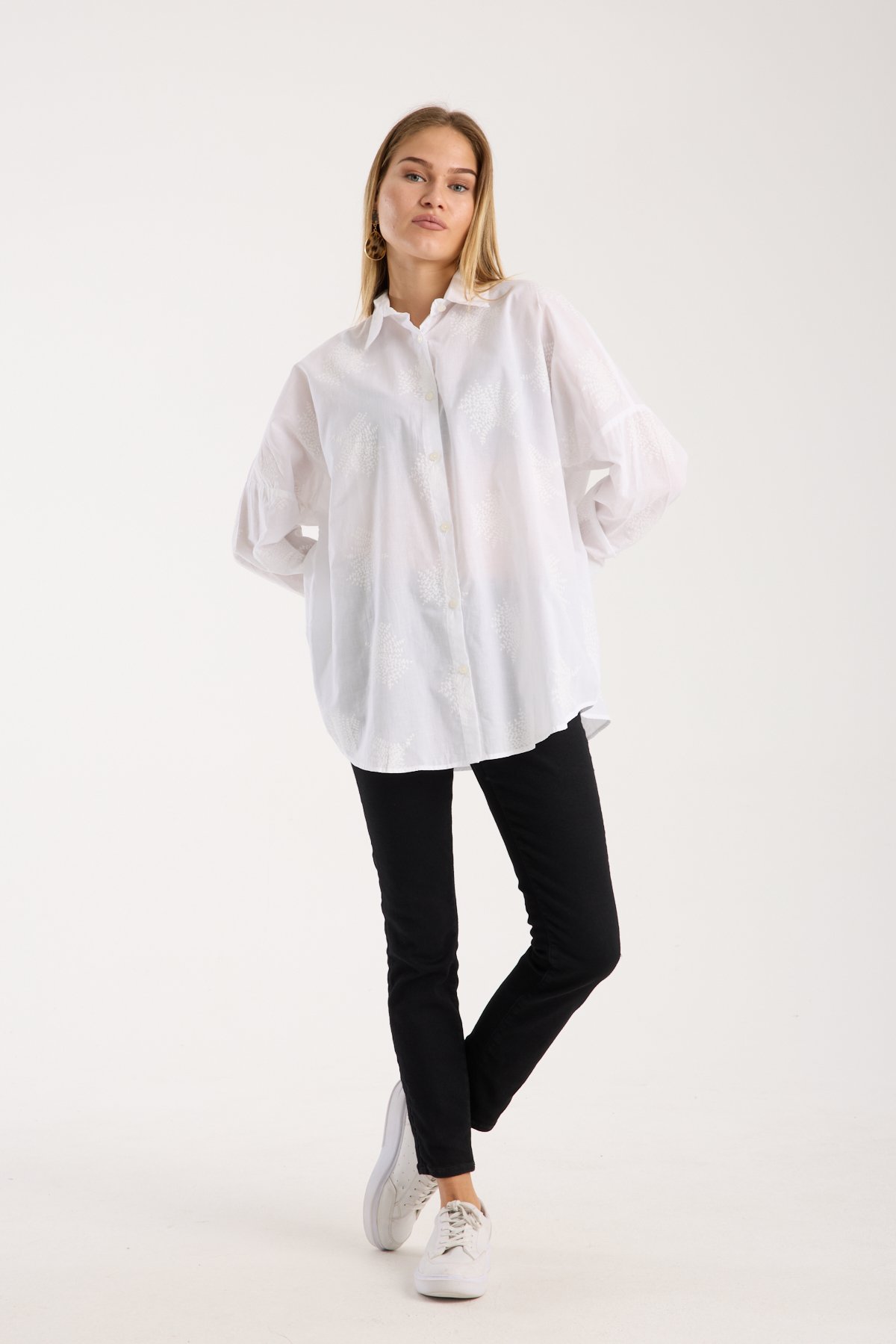 Desenli Baskılı Vual Salaş Oversize Gömlek