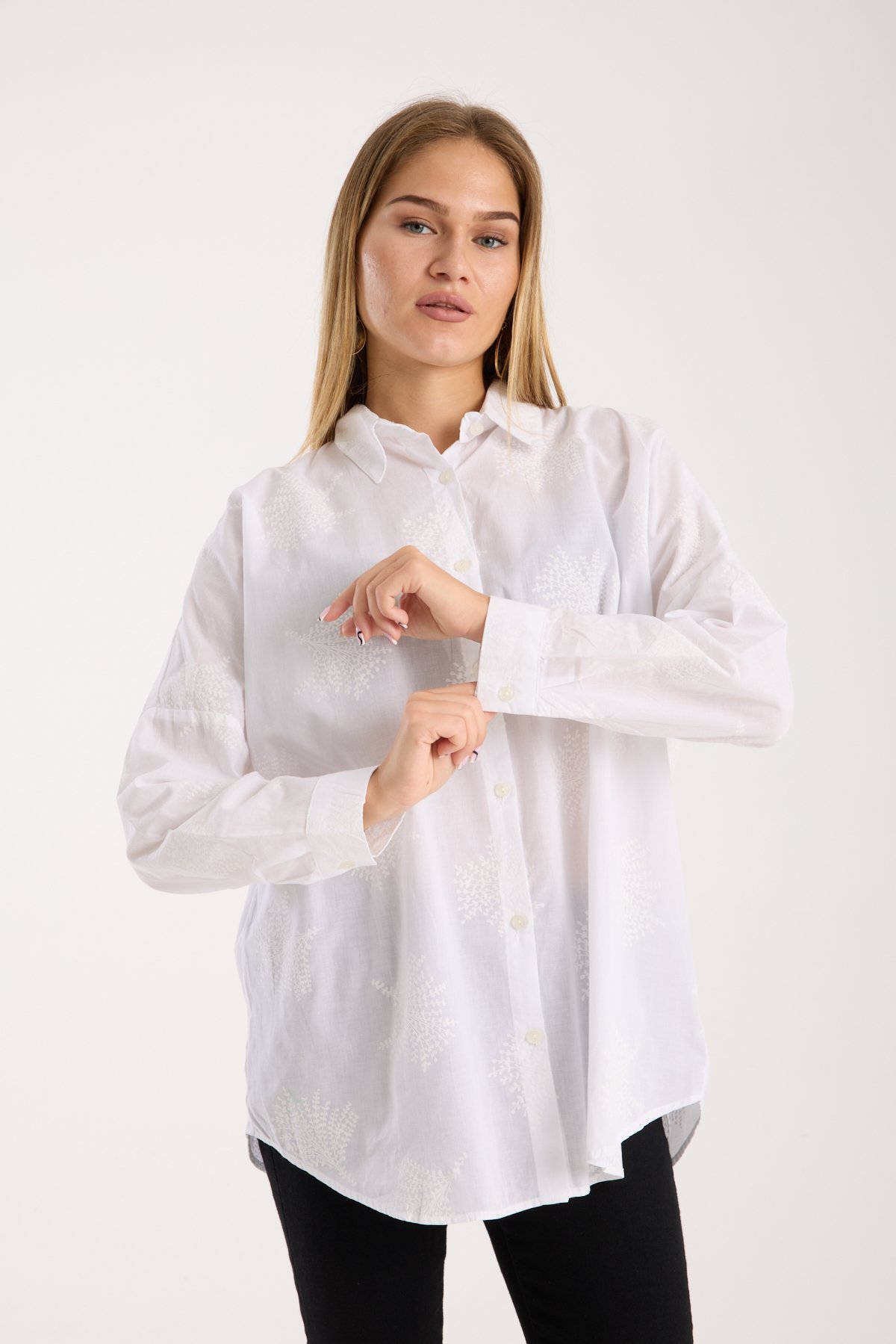 Desenli Baskılı Vual Salaş Oversize Gömlek