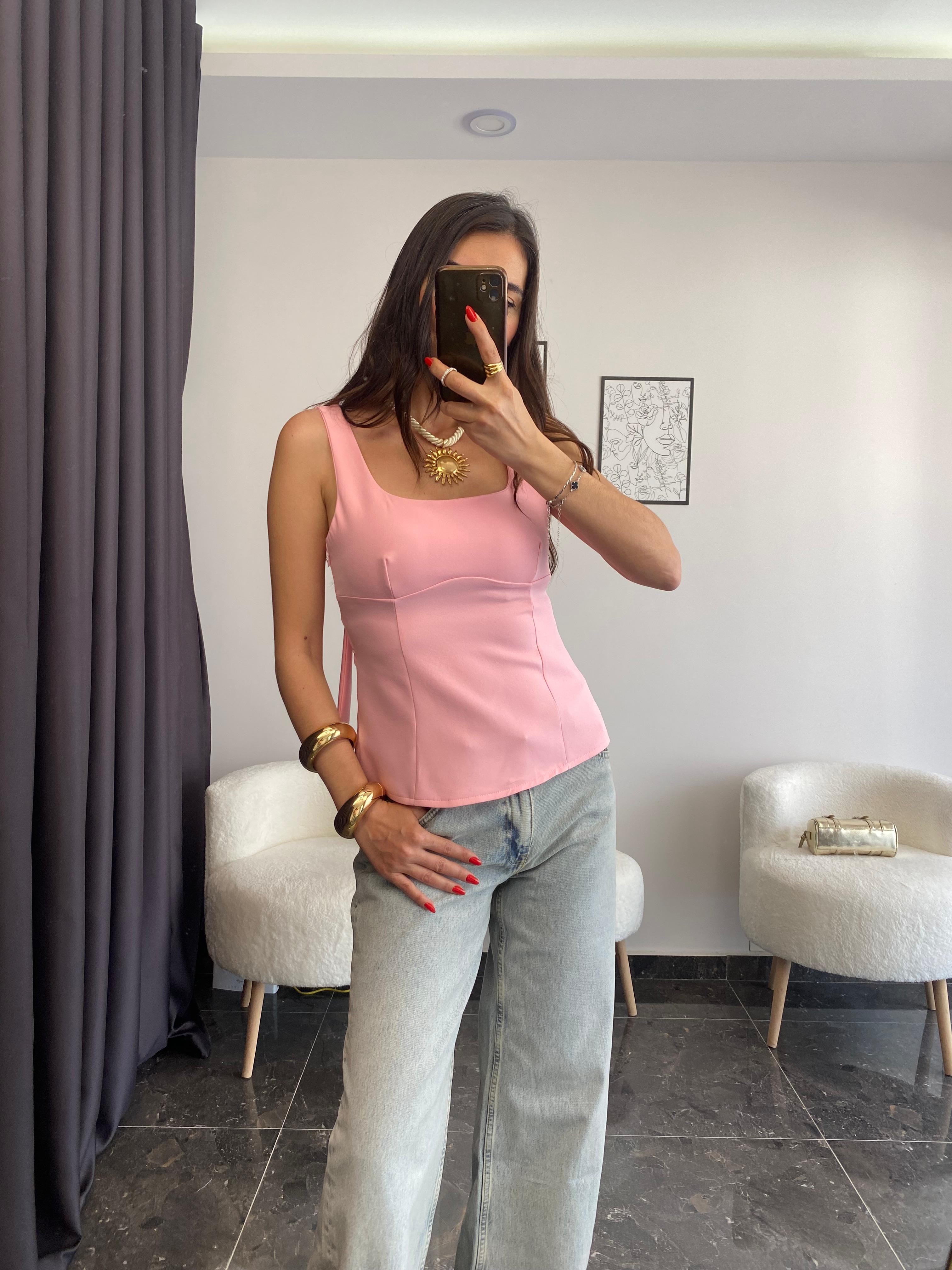 Fiyonk Detaylı Pembe Bluz