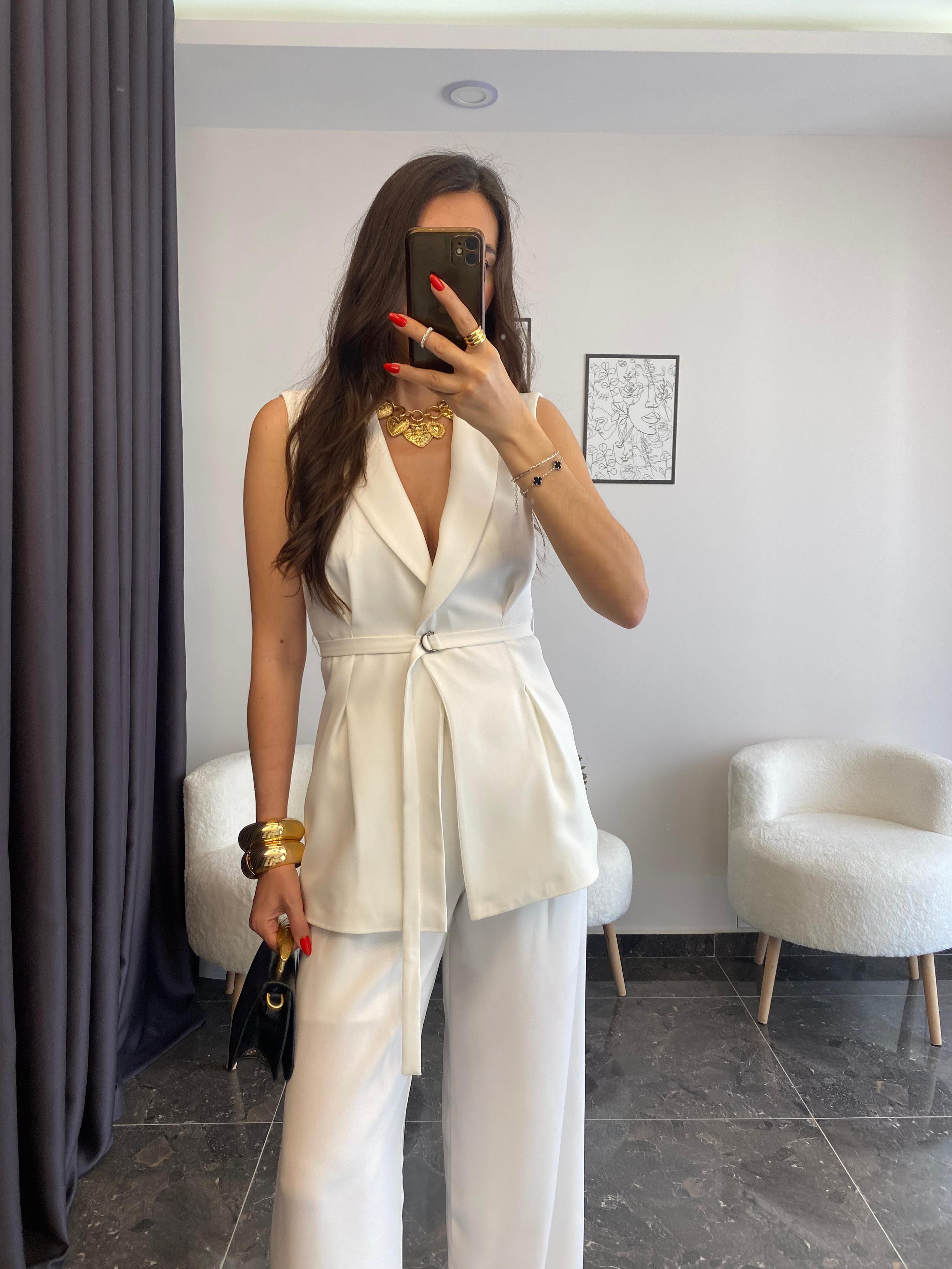 Premium Kalite Beyaz Yelek Pantolon Takımı