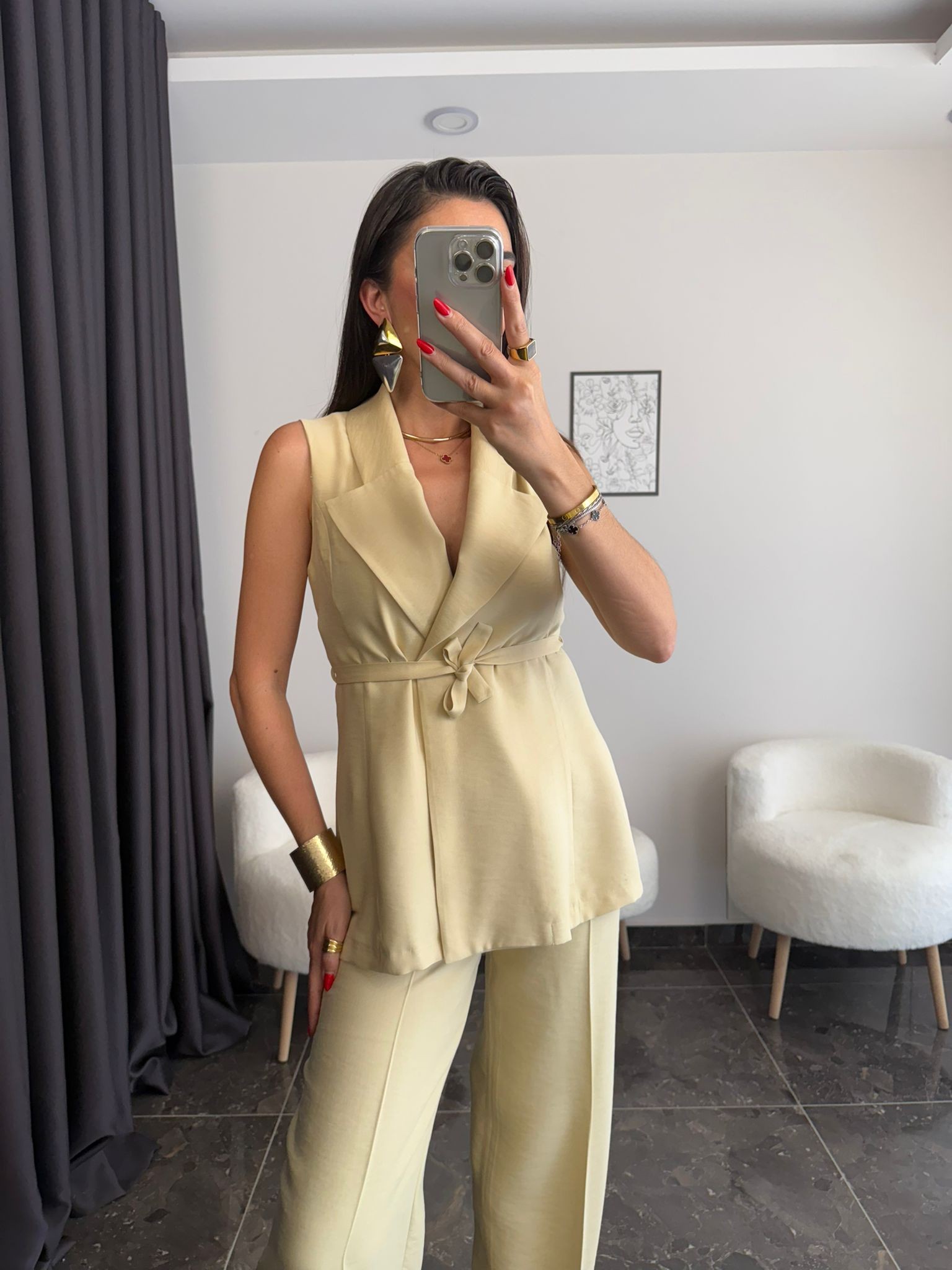 Premium Kalite Tensel Kumaş Yelek Pantolon Takımı