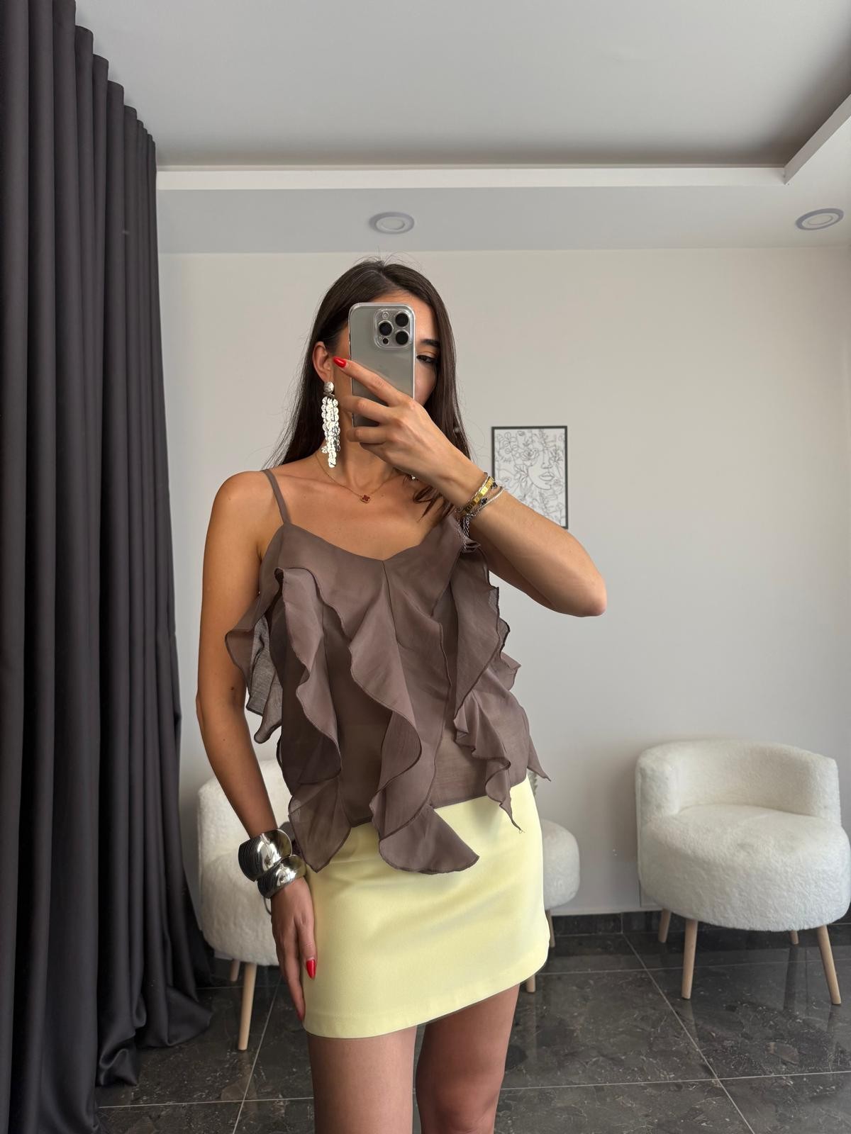 Volan Detaylı Şifon Bluz