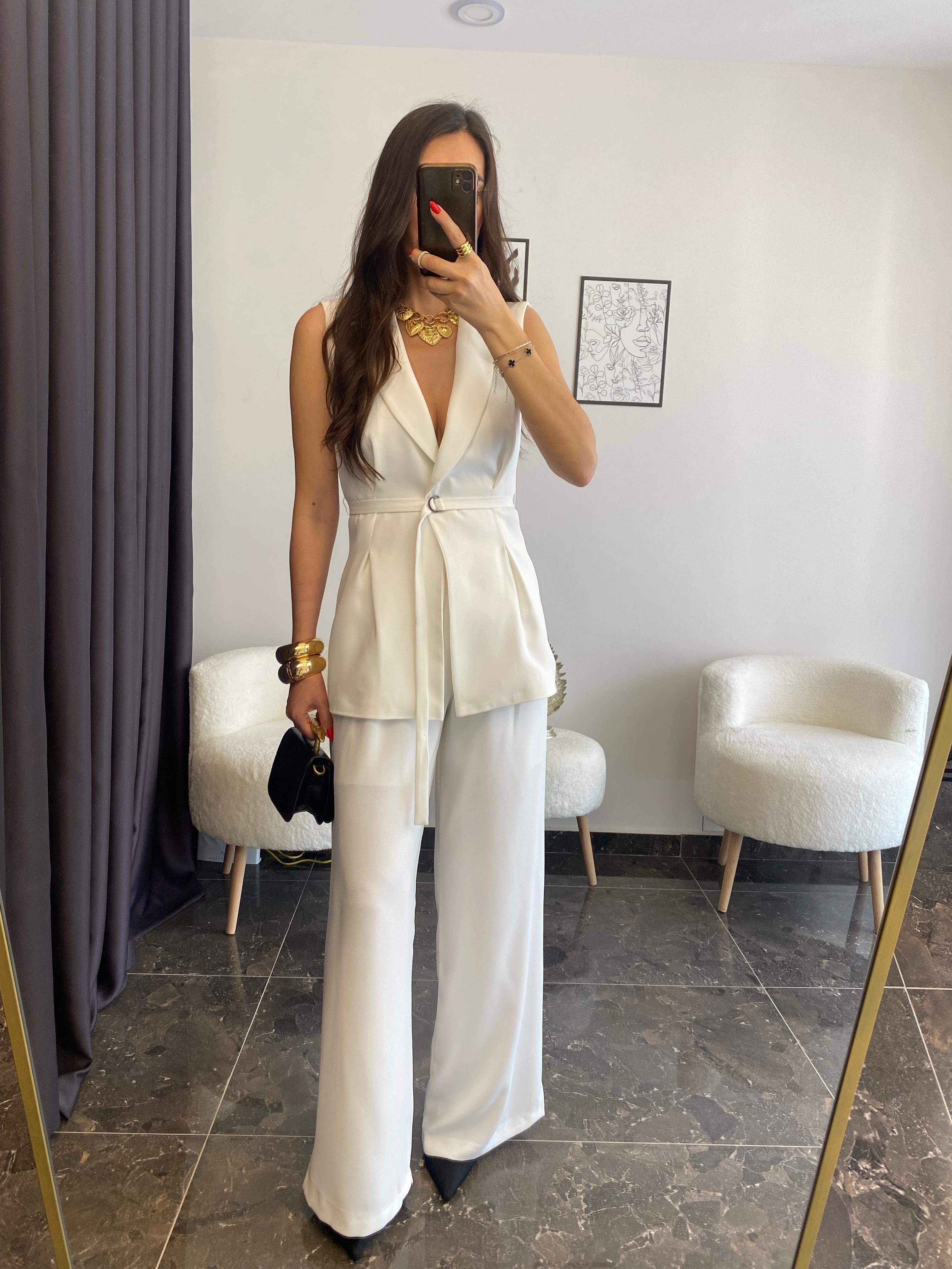 Premium Kalite Beyaz Yelek Pantolon Takımı