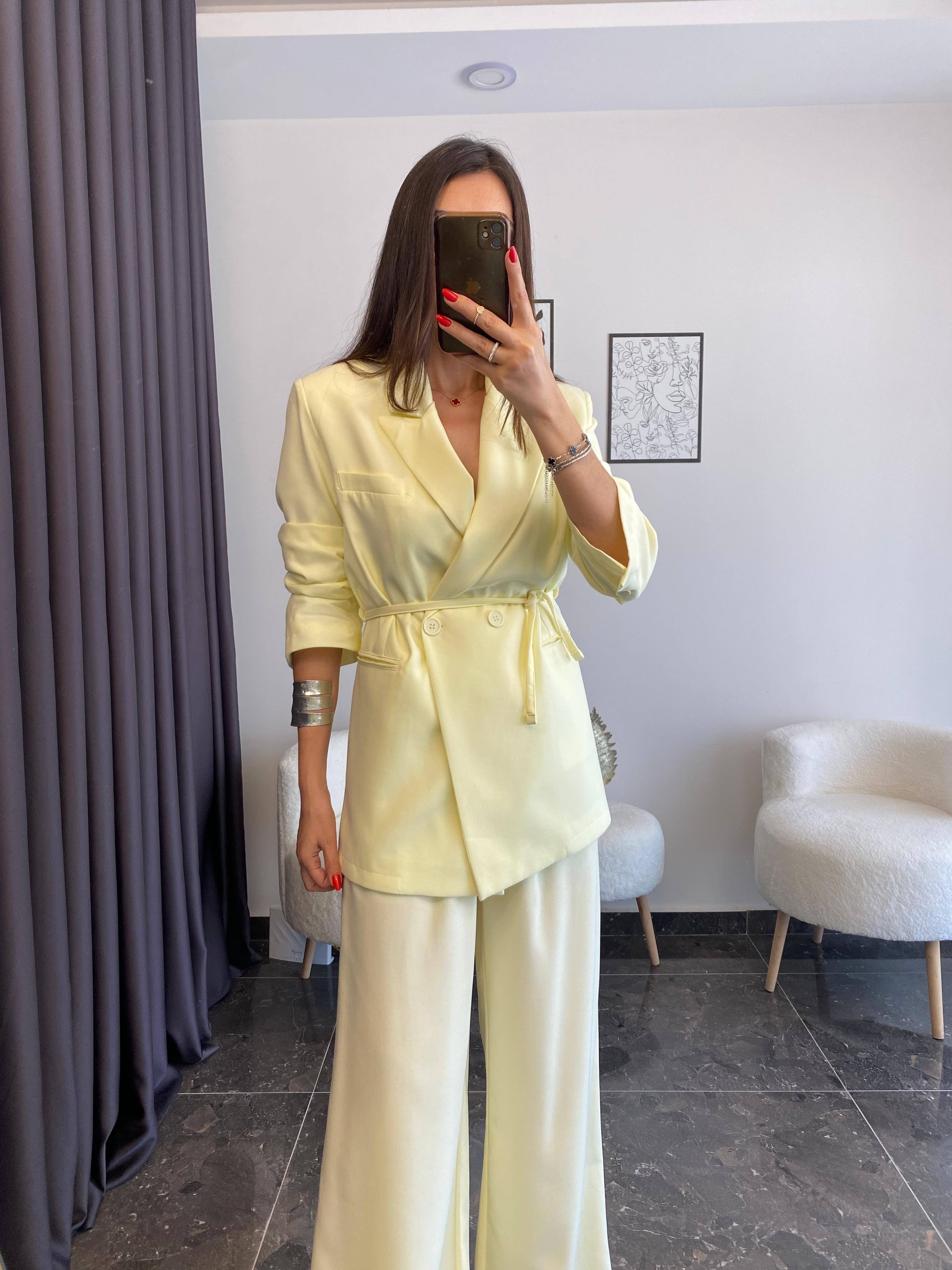 Premium Kalite Sarı Ceket Pantolon Takımı
