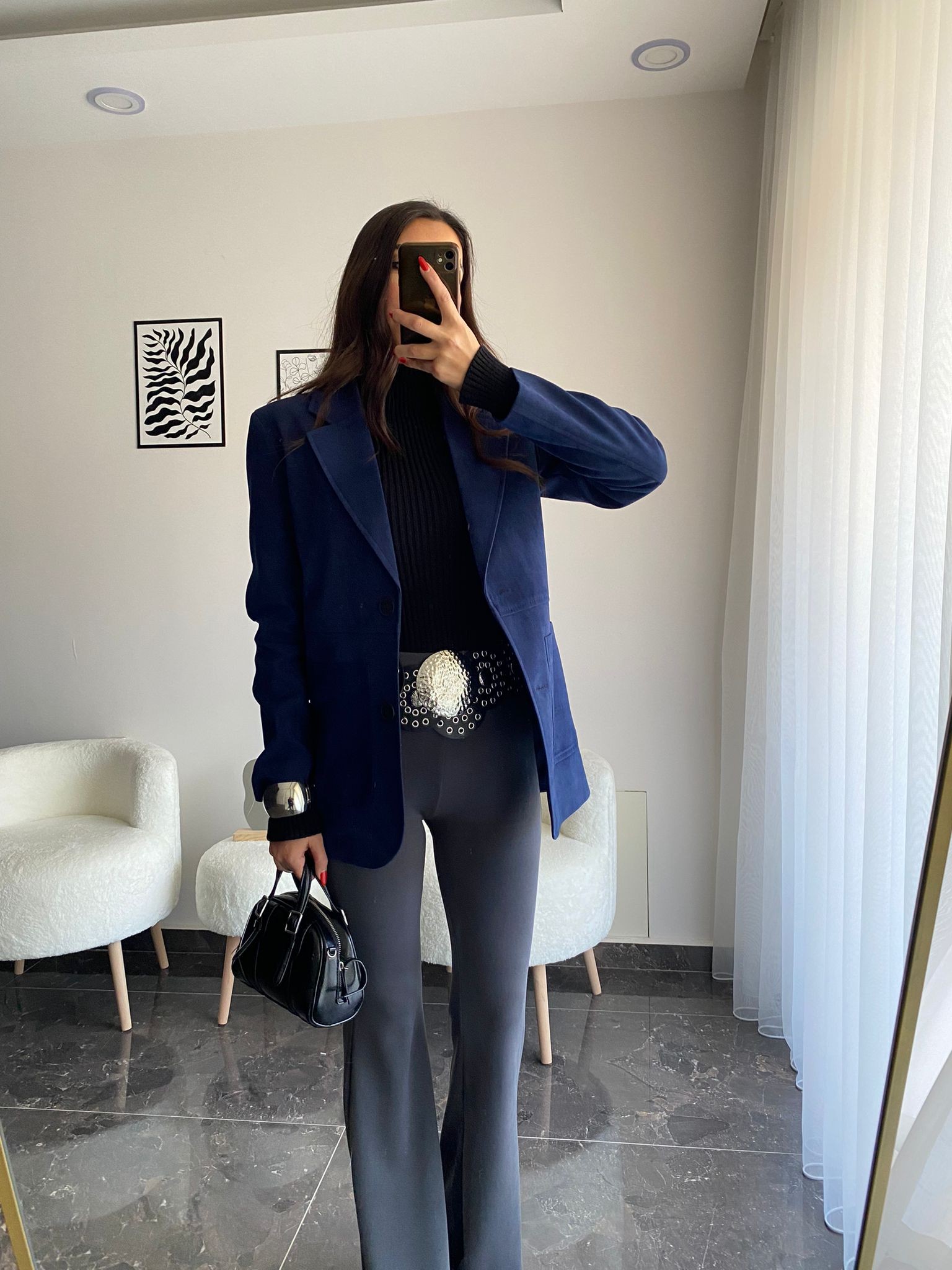 Lacivert Süet Blazer