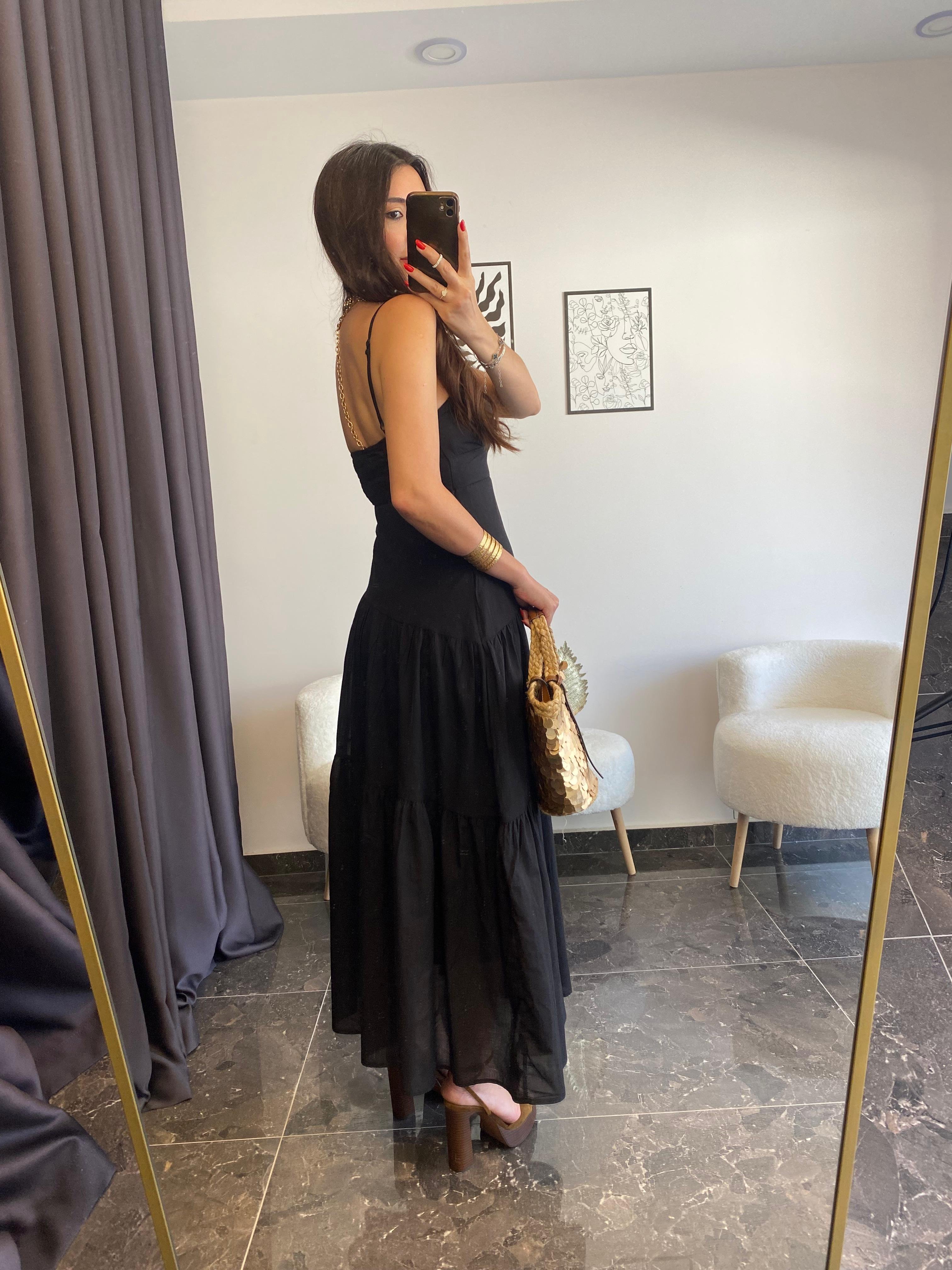 Asimetrik Gipeli Siyah Elbise