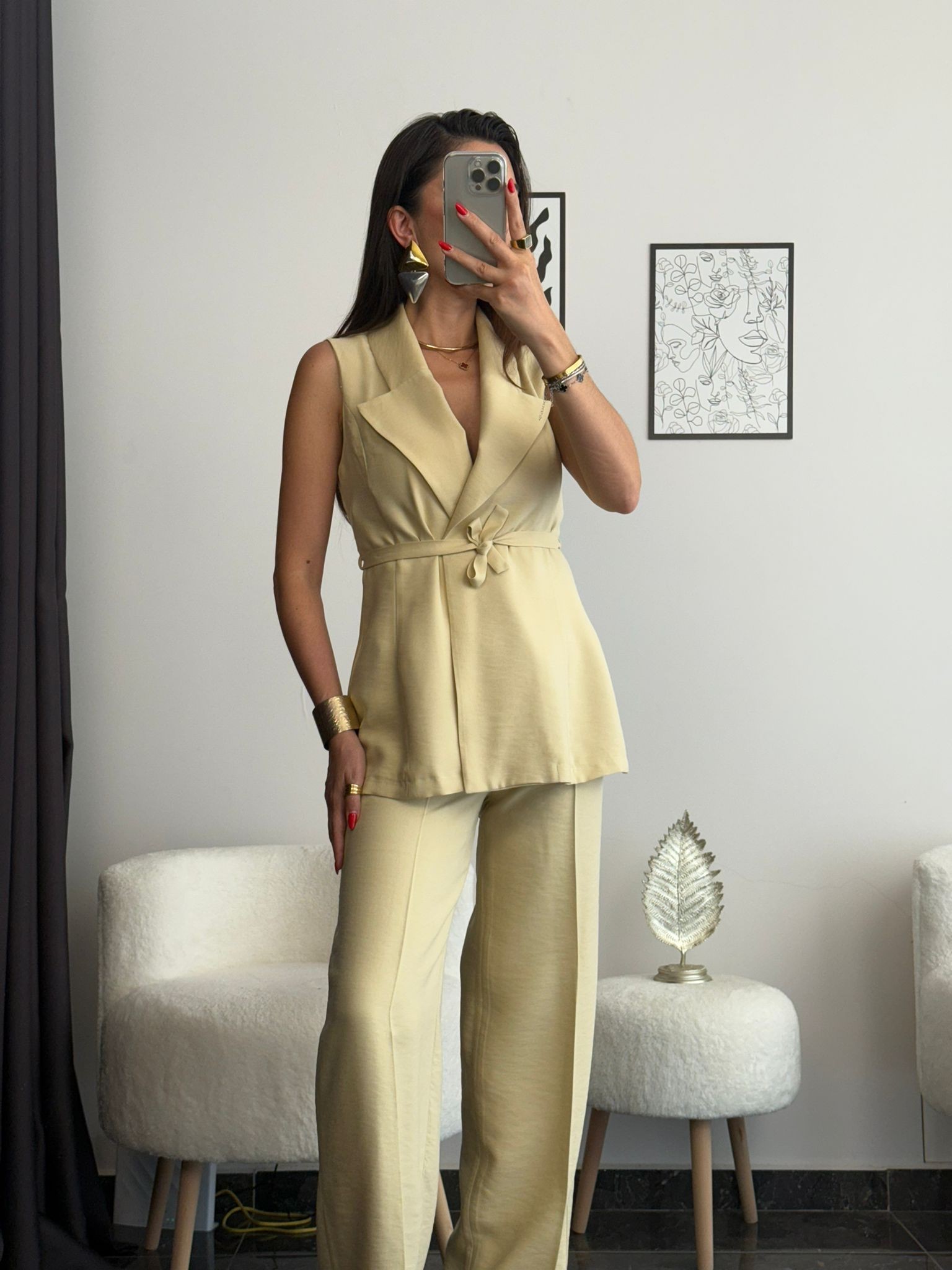 Premium Kalite Tensel Kumaş Yelek Pantolon Takımı