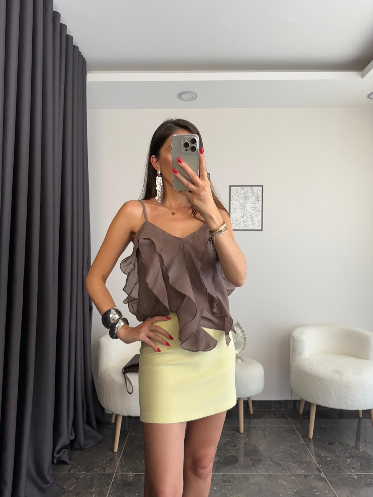 Premium Kalite Mini Sarı Etek
