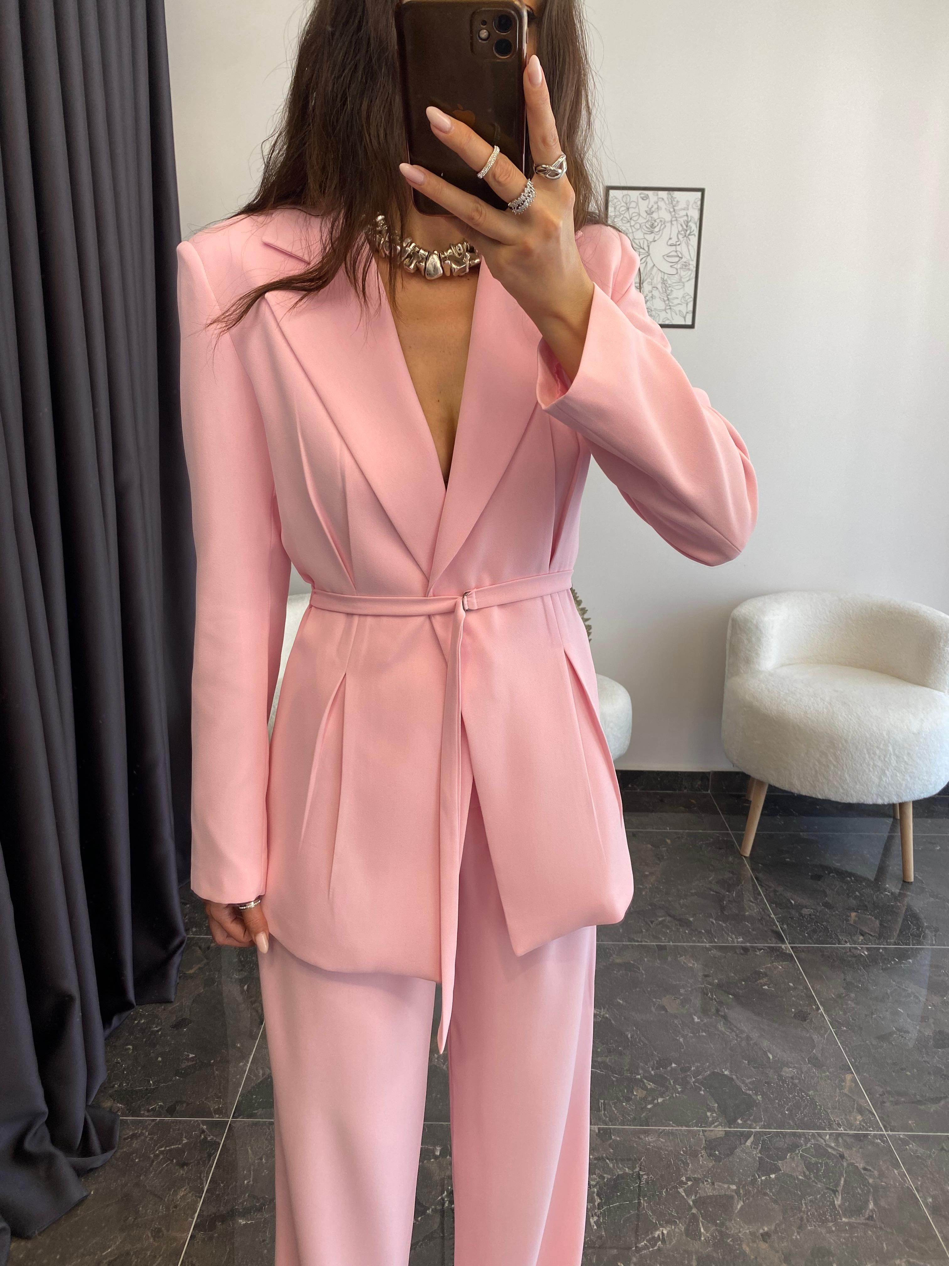 Premium Kalite Pembe Ceket Pantolon Takımı