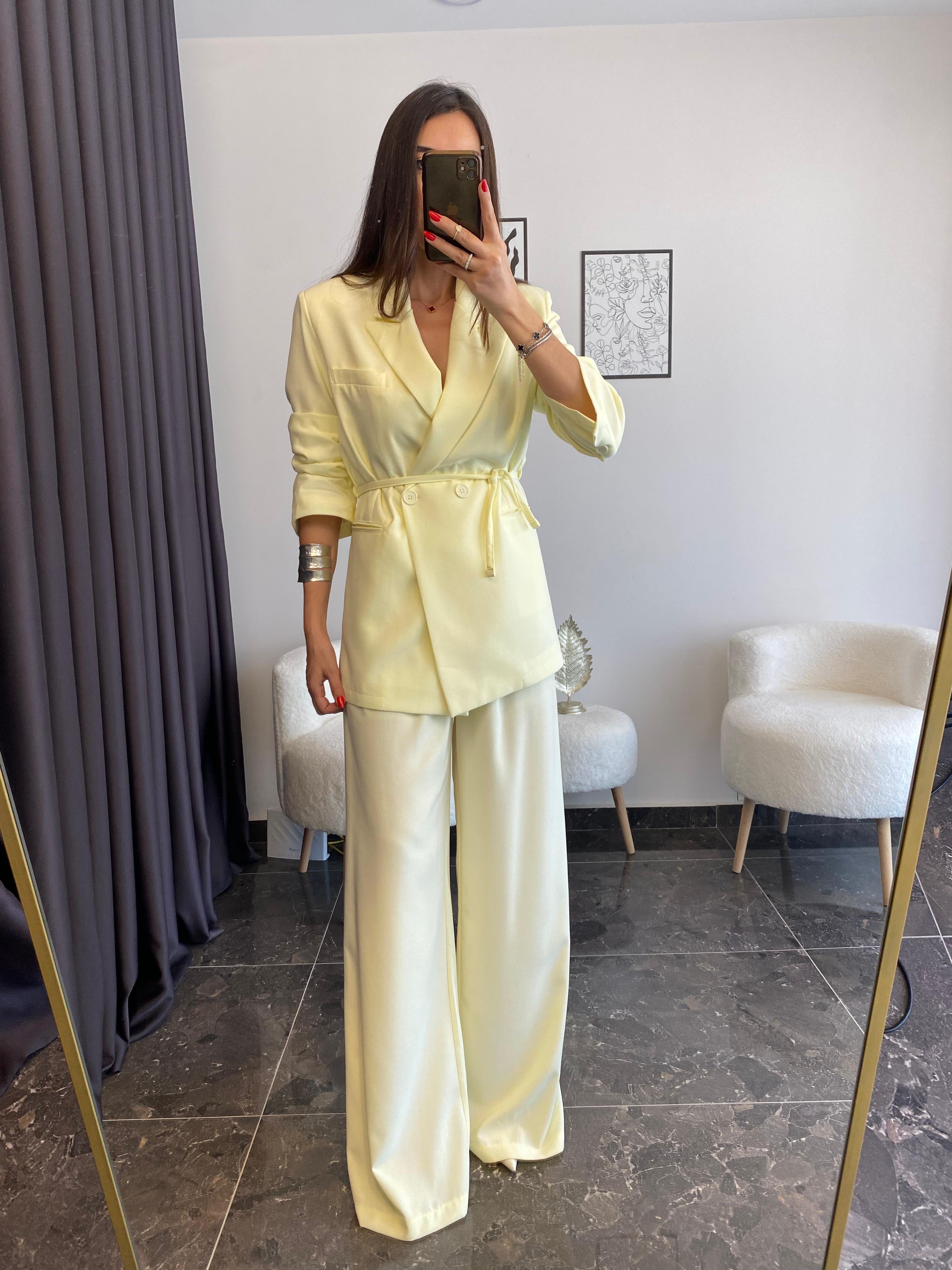 Premium Kalite Sarı Ceket Pantolon Takımı
