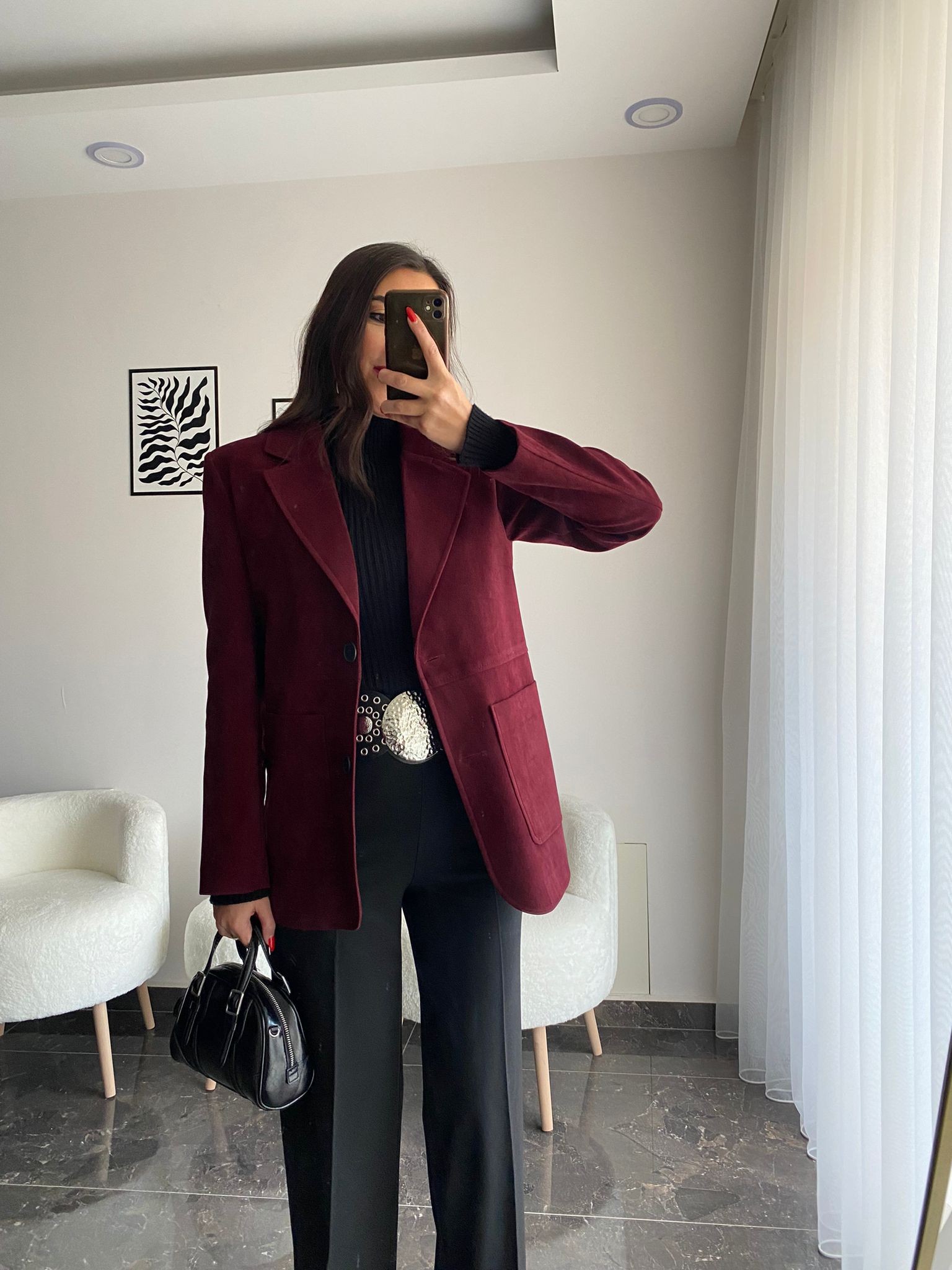 Bordo Süet Blazer