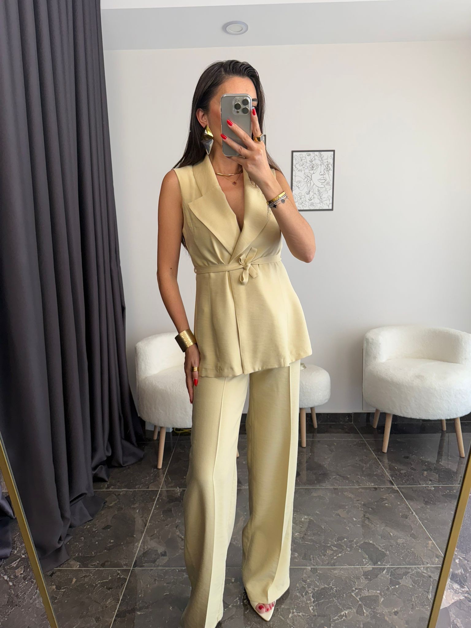 Premium Kalite Tensel Kumaş Yelek Pantolon Takımı