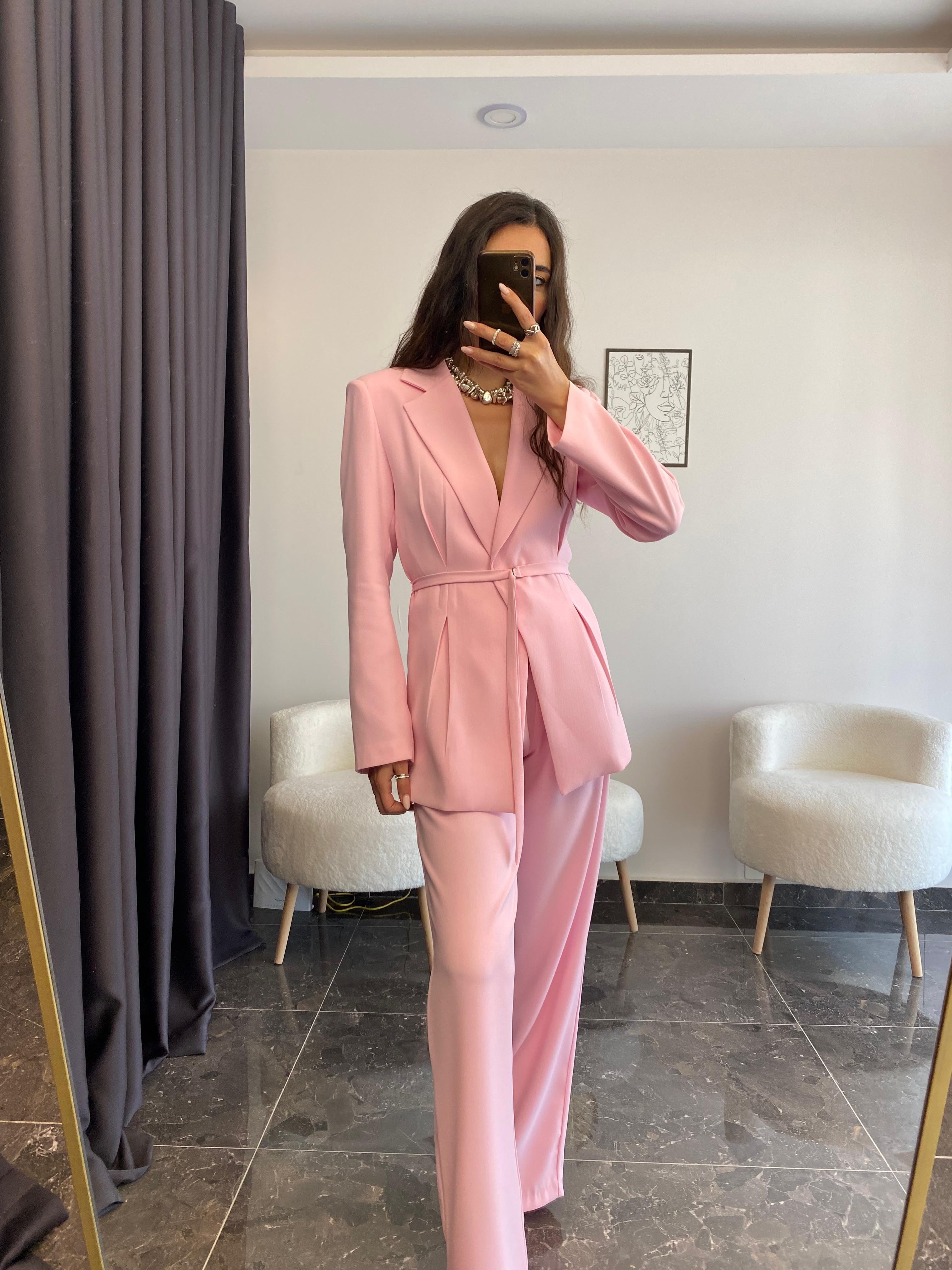 Premium Kalite Pembe Ceket Pantolon Takımı