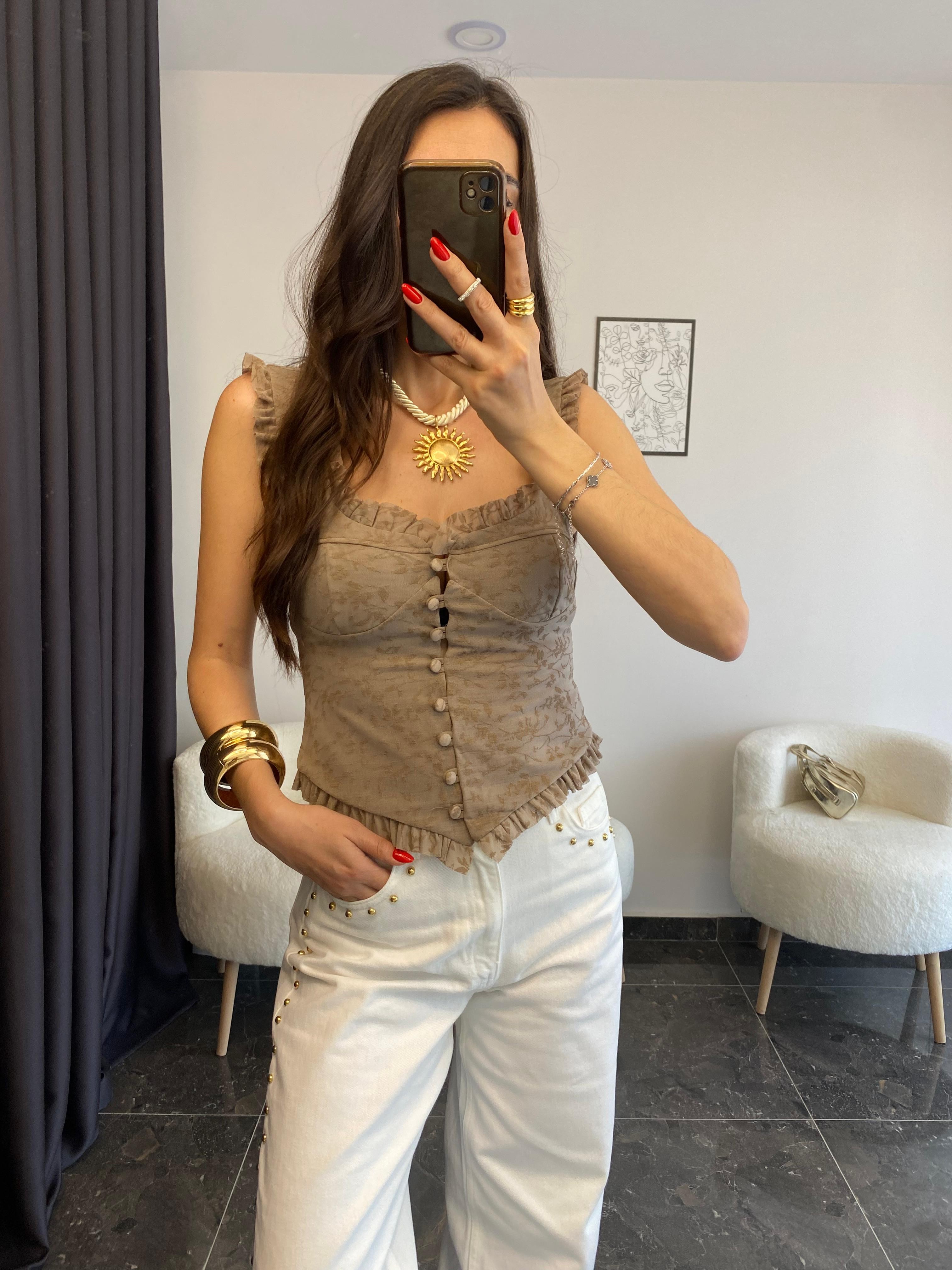Fıfır Detaylı Dantel Bluz