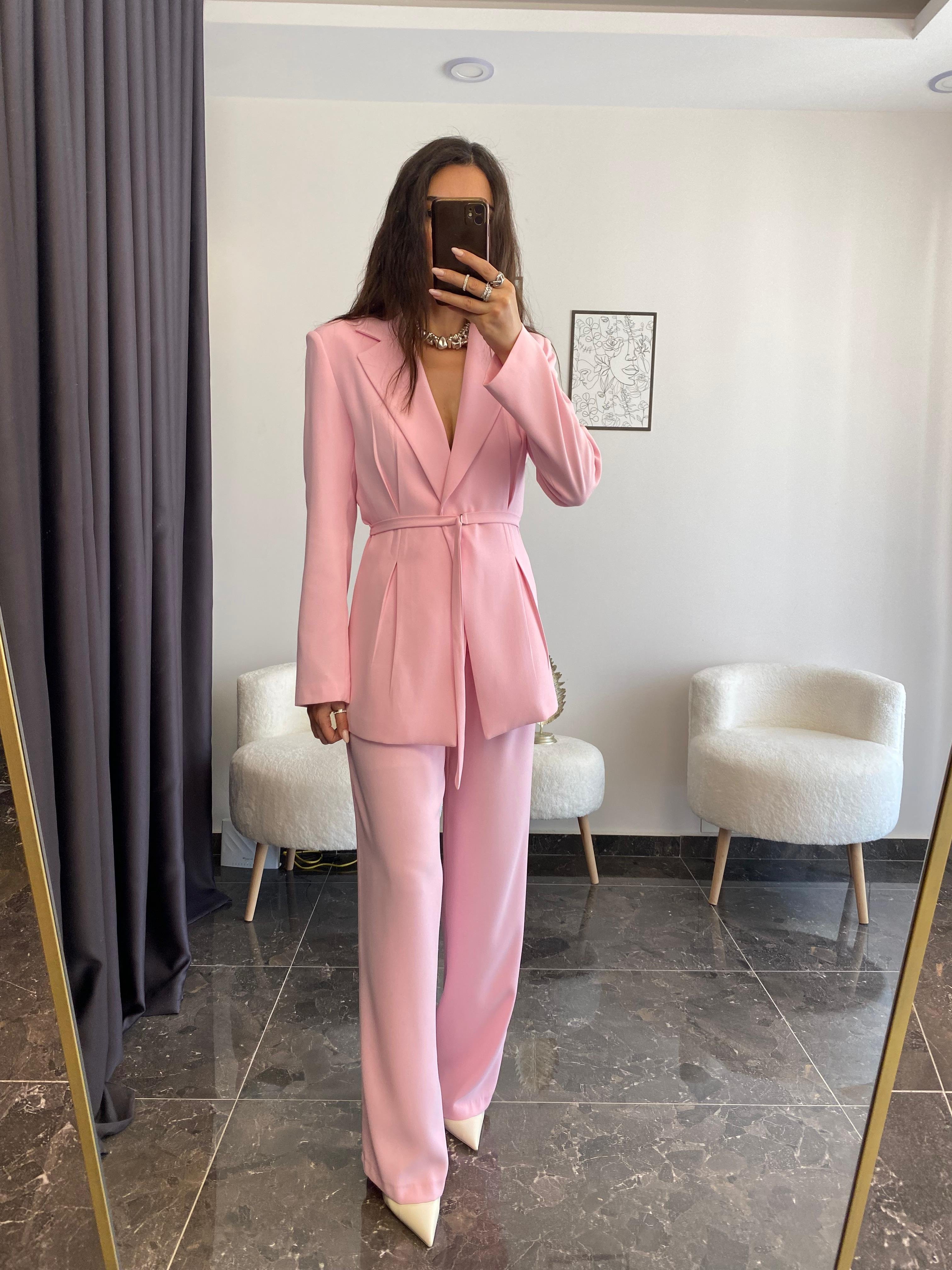 Premium Kalite Pembe Ceket Pantolon Takımı