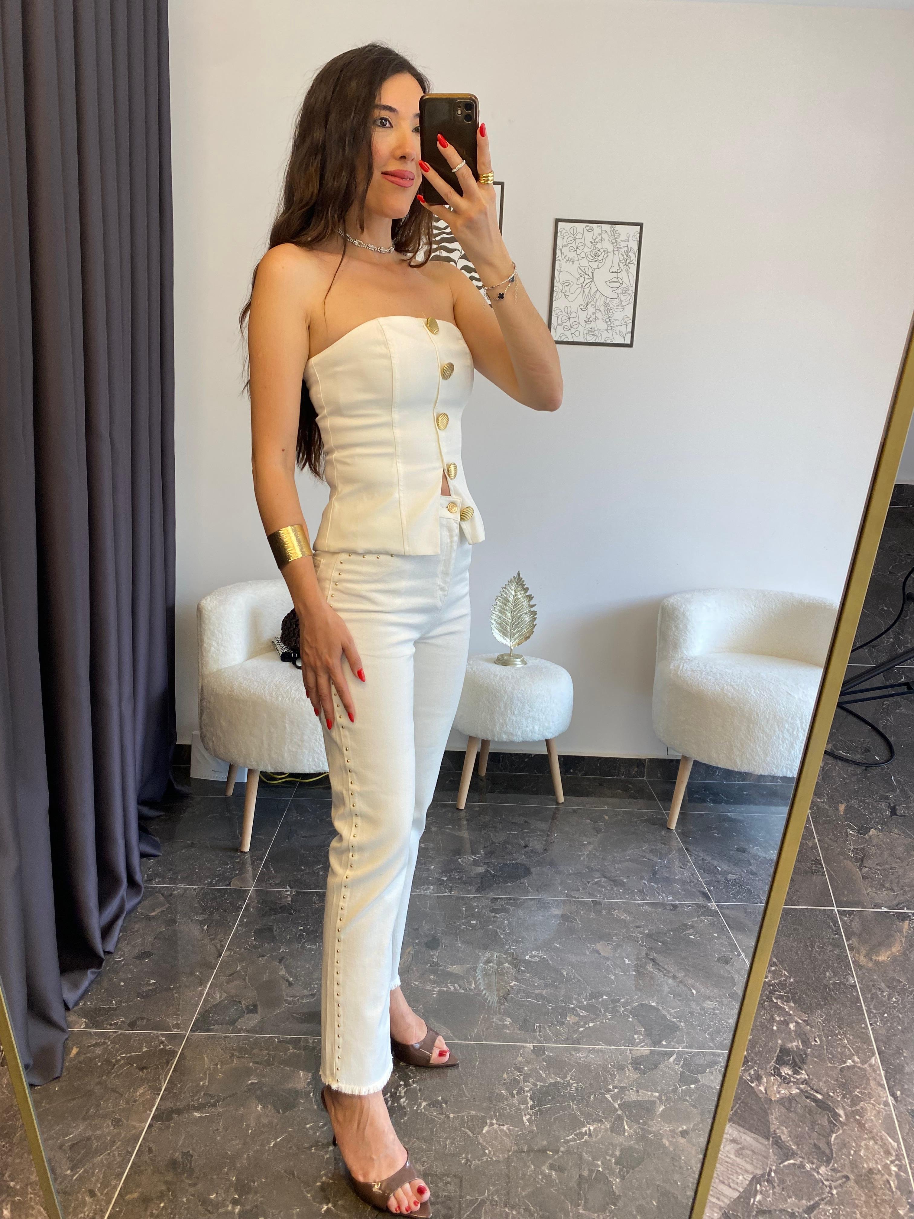 Zımba Detaylı Straight Jean Pantolon