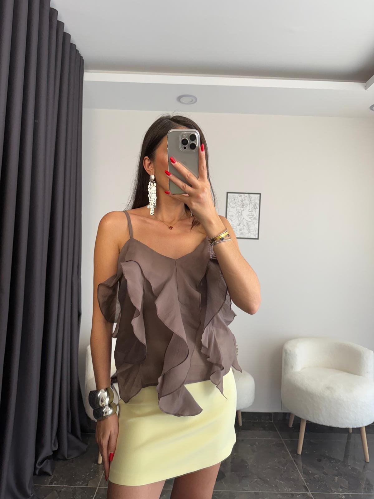 Volan Detaylı Şifon Bluz