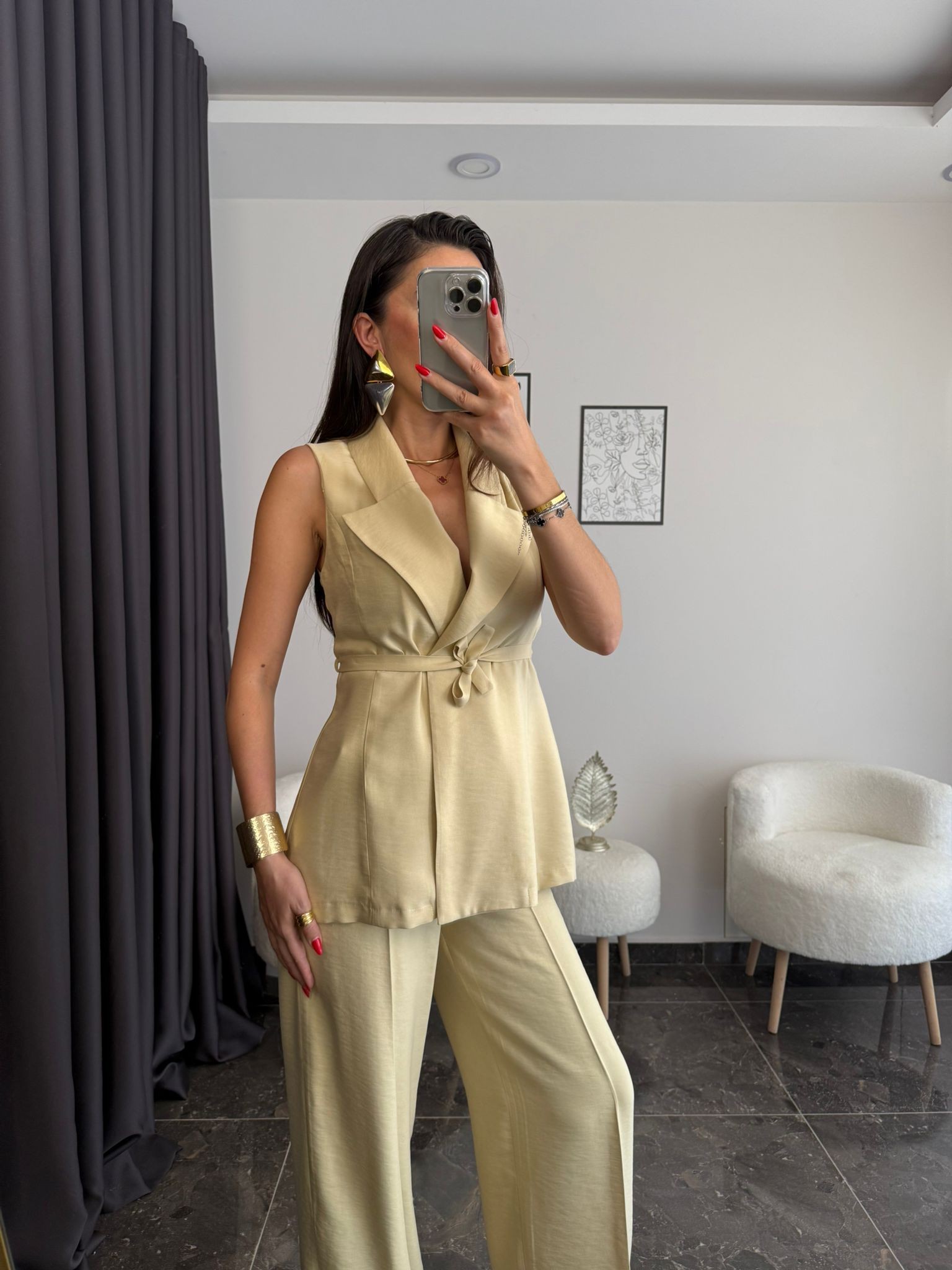 Premium Kalite Tensel Kumaş Yelek Pantolon Takımı