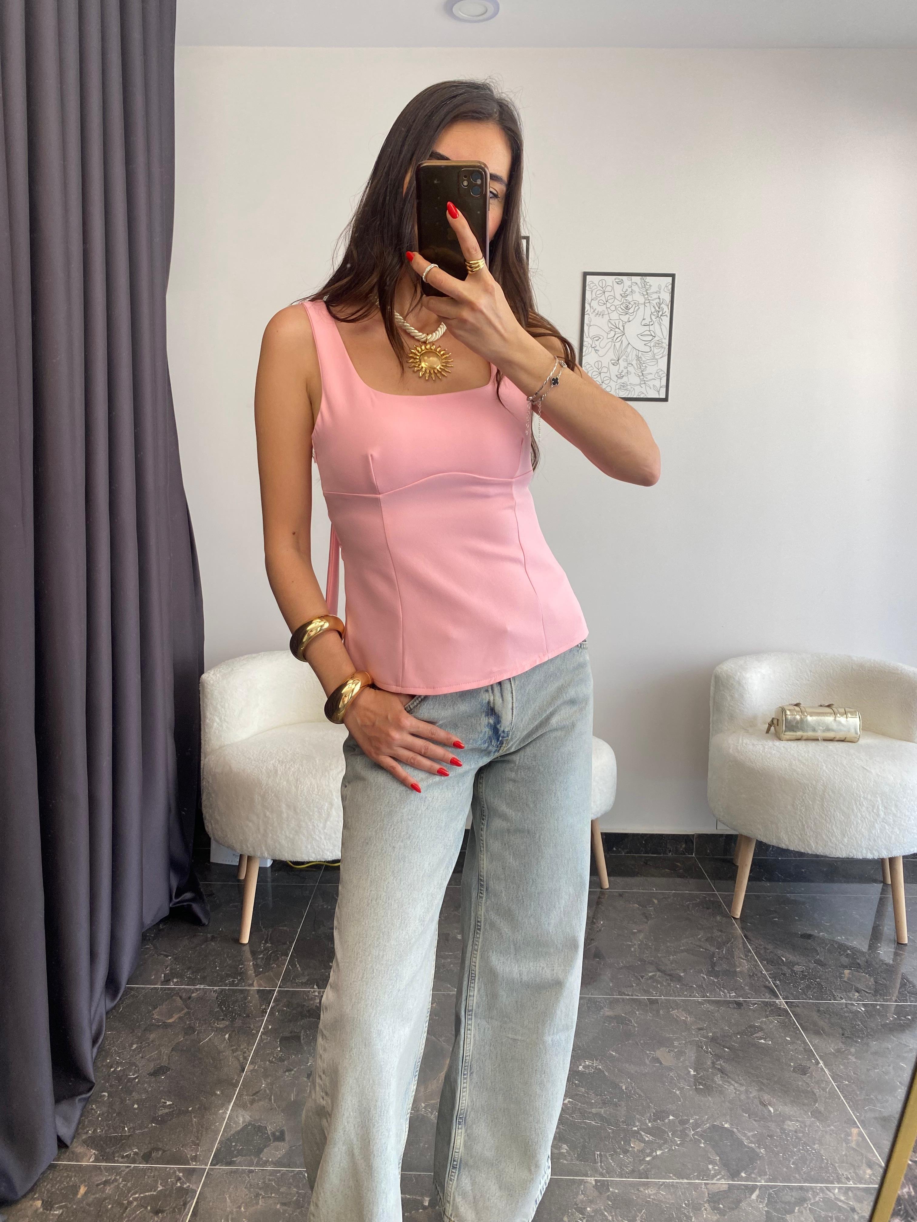 Fiyonk Detaylı Pembe Bluz