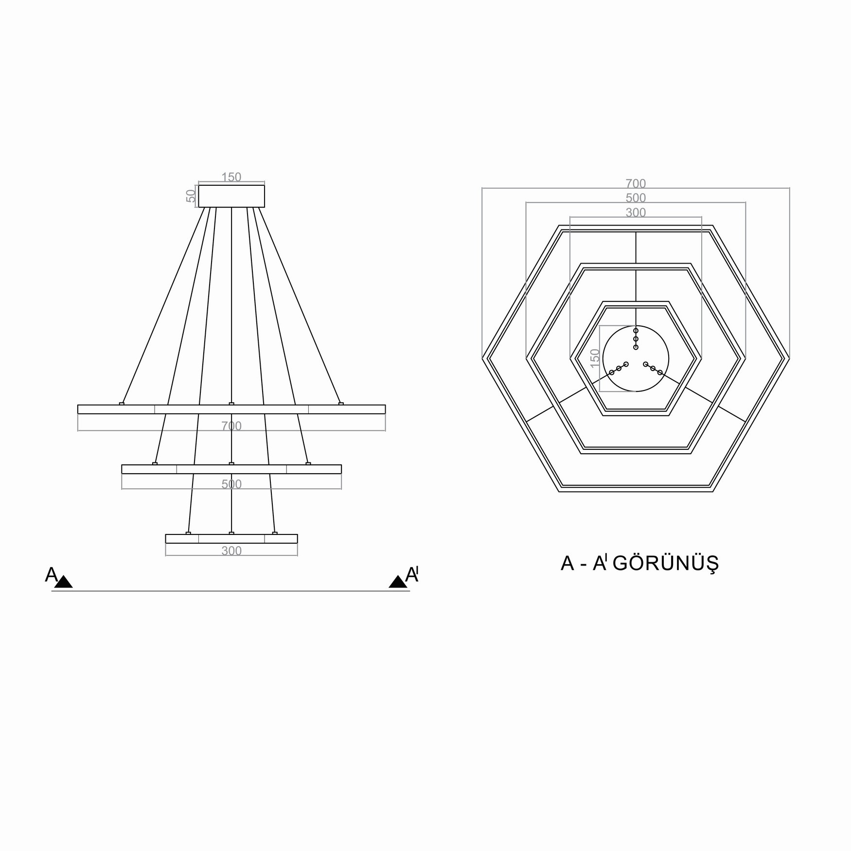 Led Avize Sarkıt ÜÇ6GEN TR1A003 Ø70cm