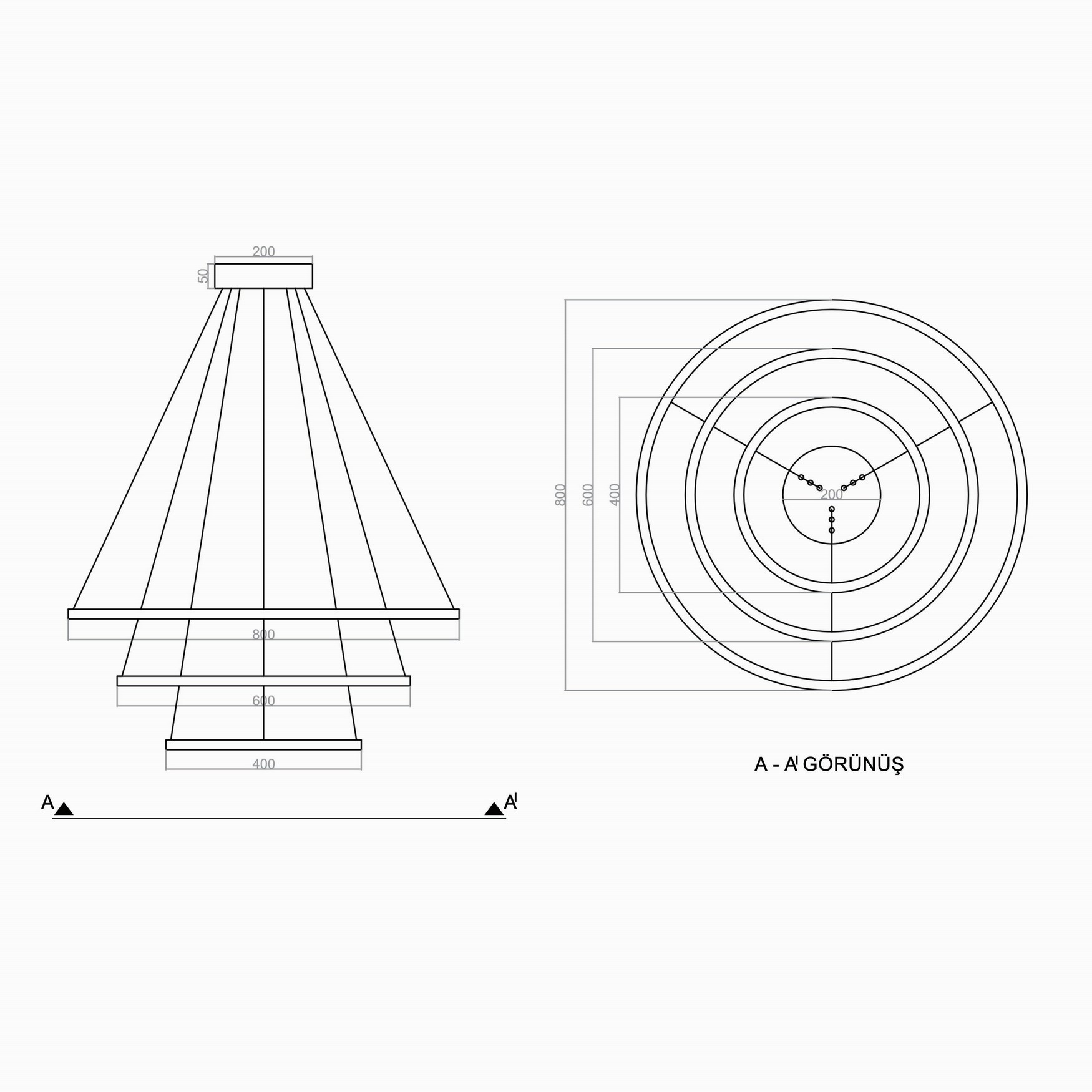 Led Avize Sarkıt 3CIRKEL TR1A055 Ø80cm