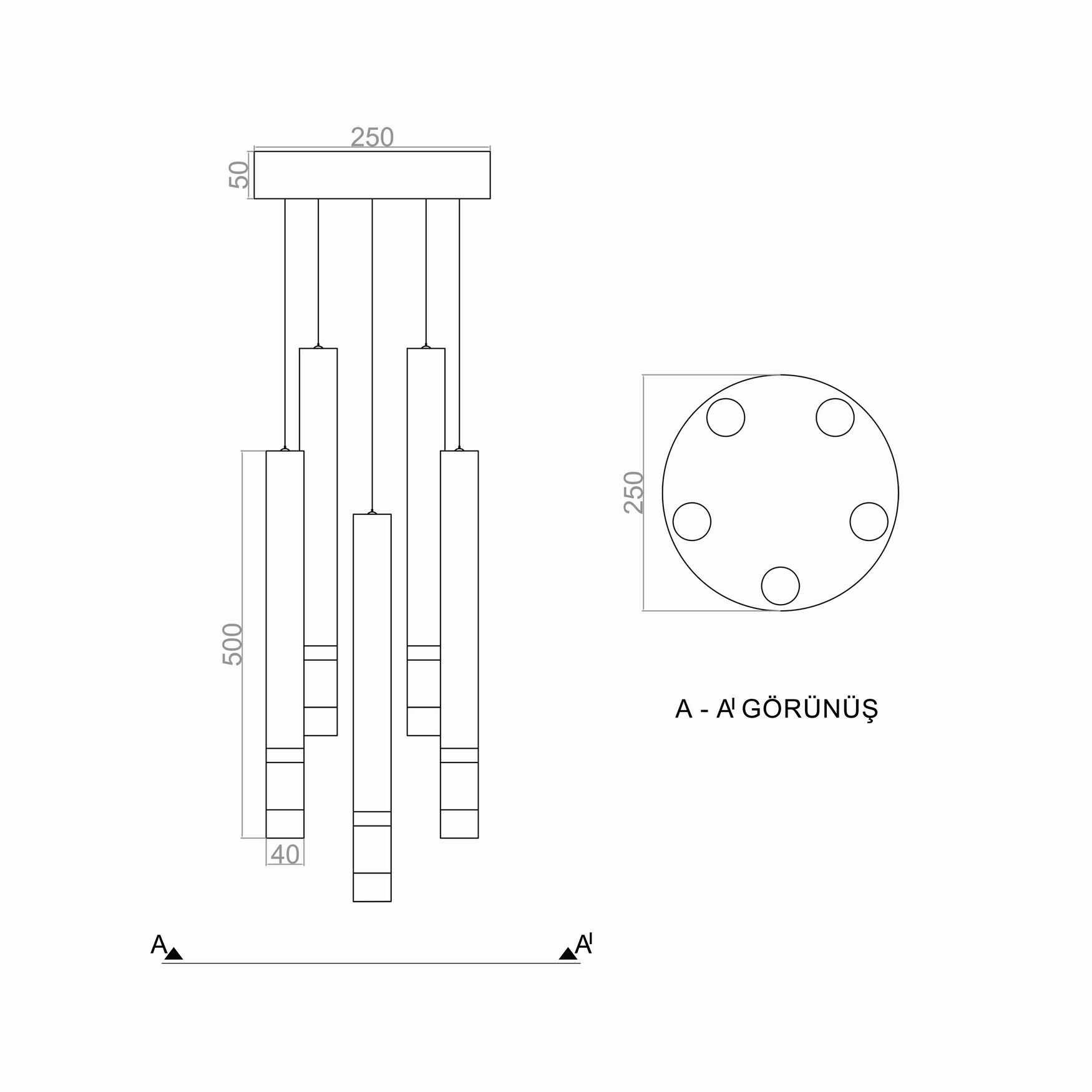 Led Avize Sarkıt TRAY GRANDETUBO2 TR1A151 5*Ø40mm